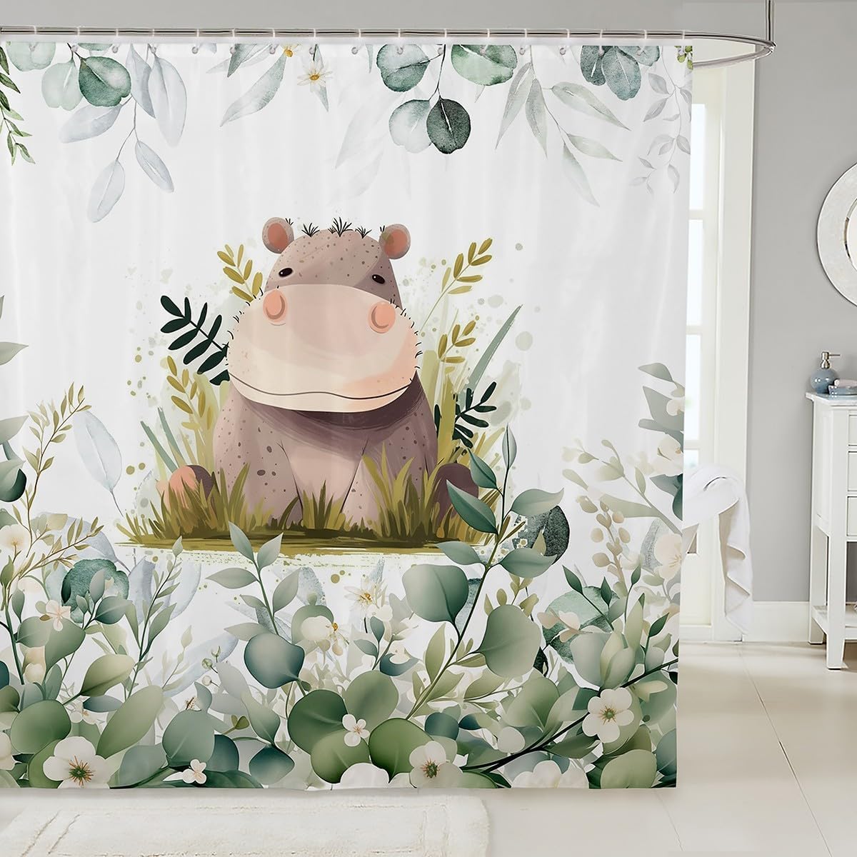 Erosebridal Cute Hippo Shower Curtain for Kids
