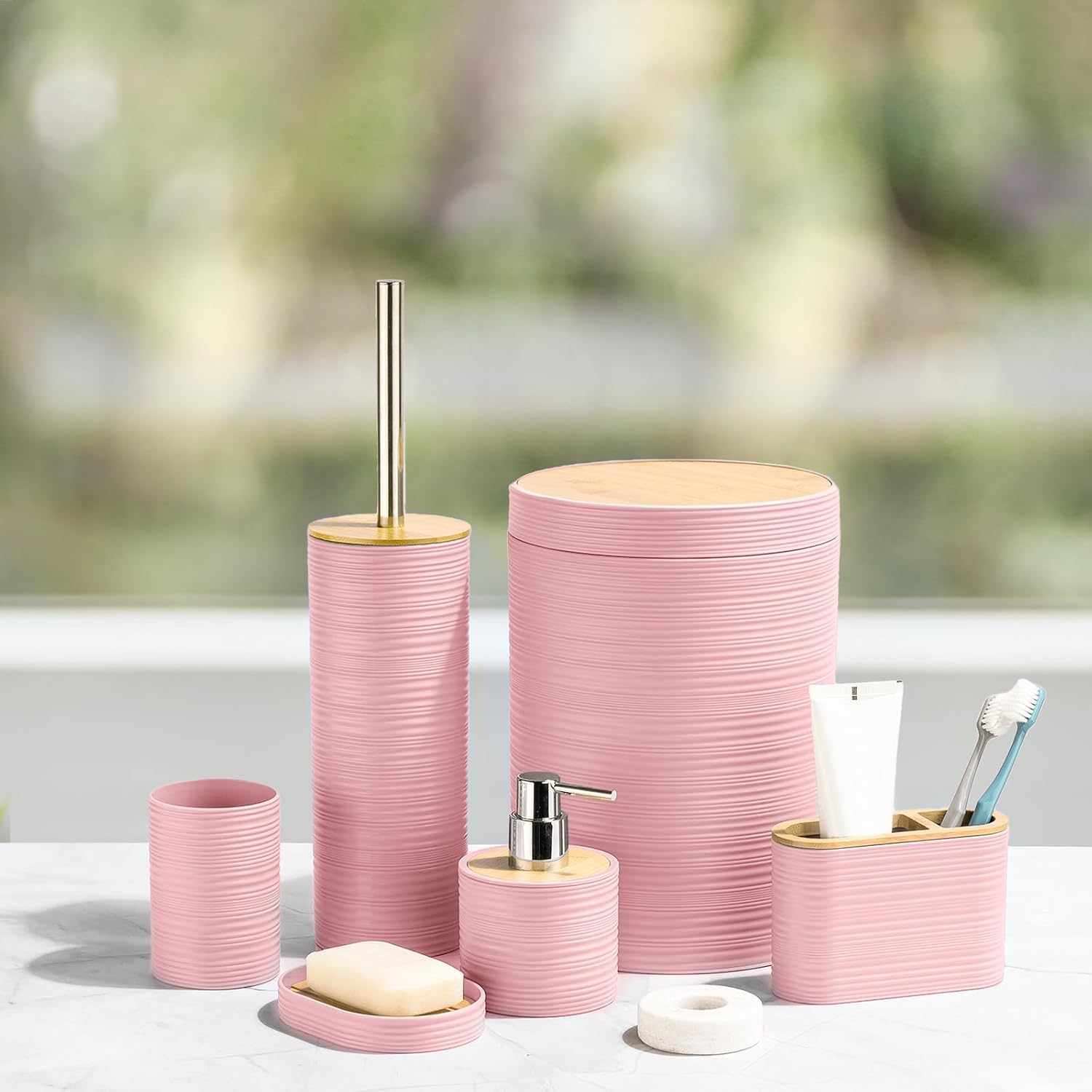 CERBIOR 6-Piece Bamboo Bathroom Accessories Set
