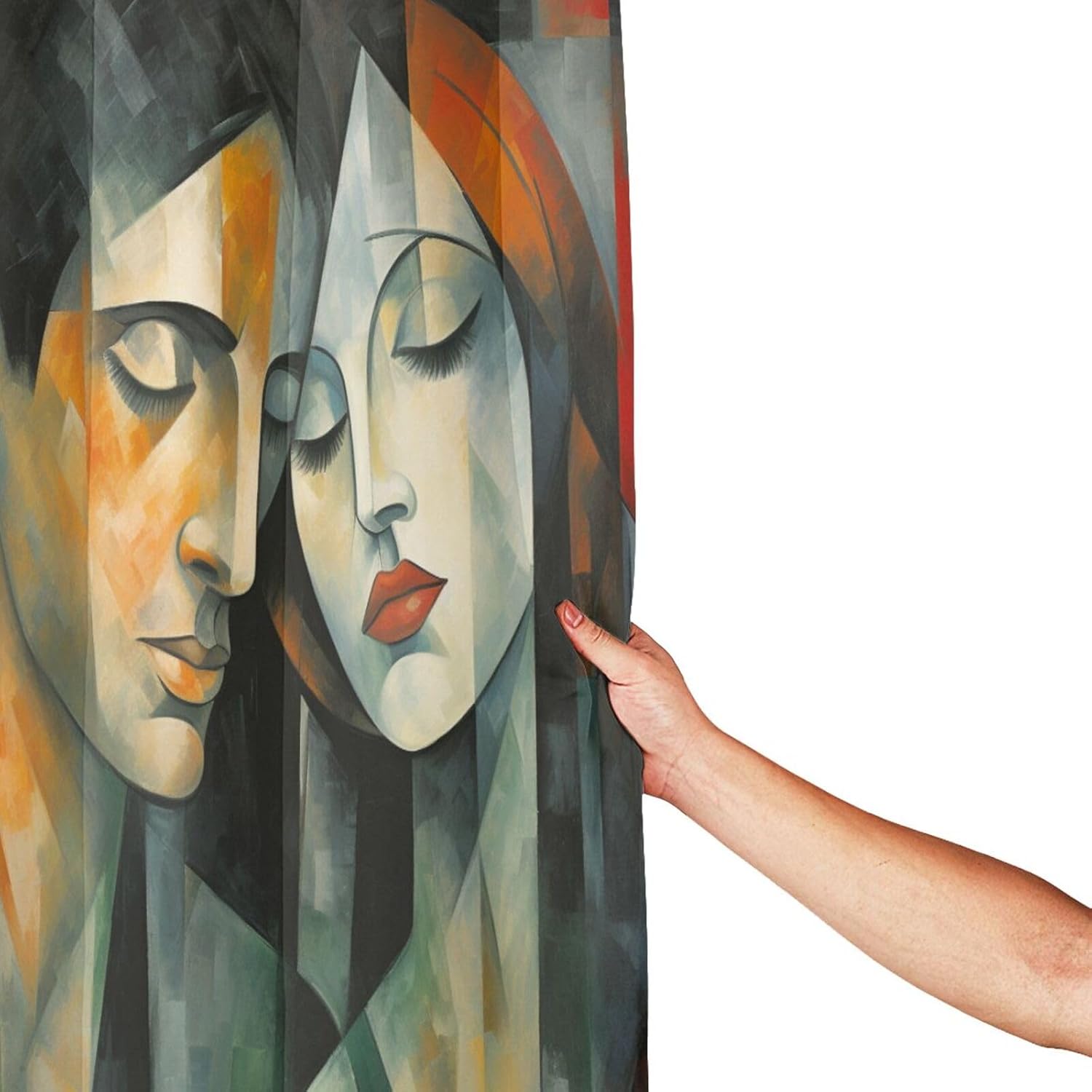 DAOWANGZUO Kissing Girl Shower Curtain Set 72x72in Red Black Oil Painting