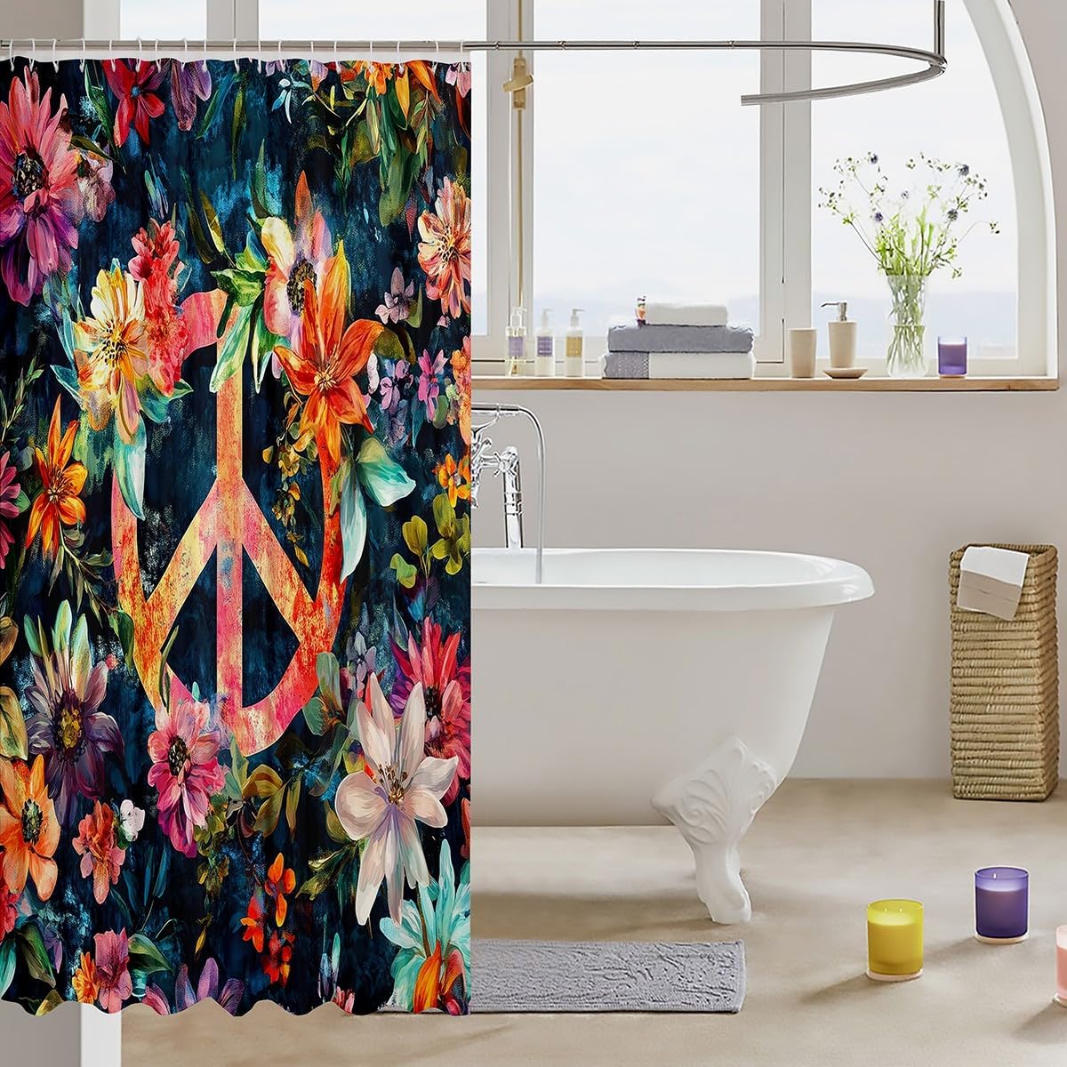 Erosebridal Peace Sign Boho Shower Curtain 72x72