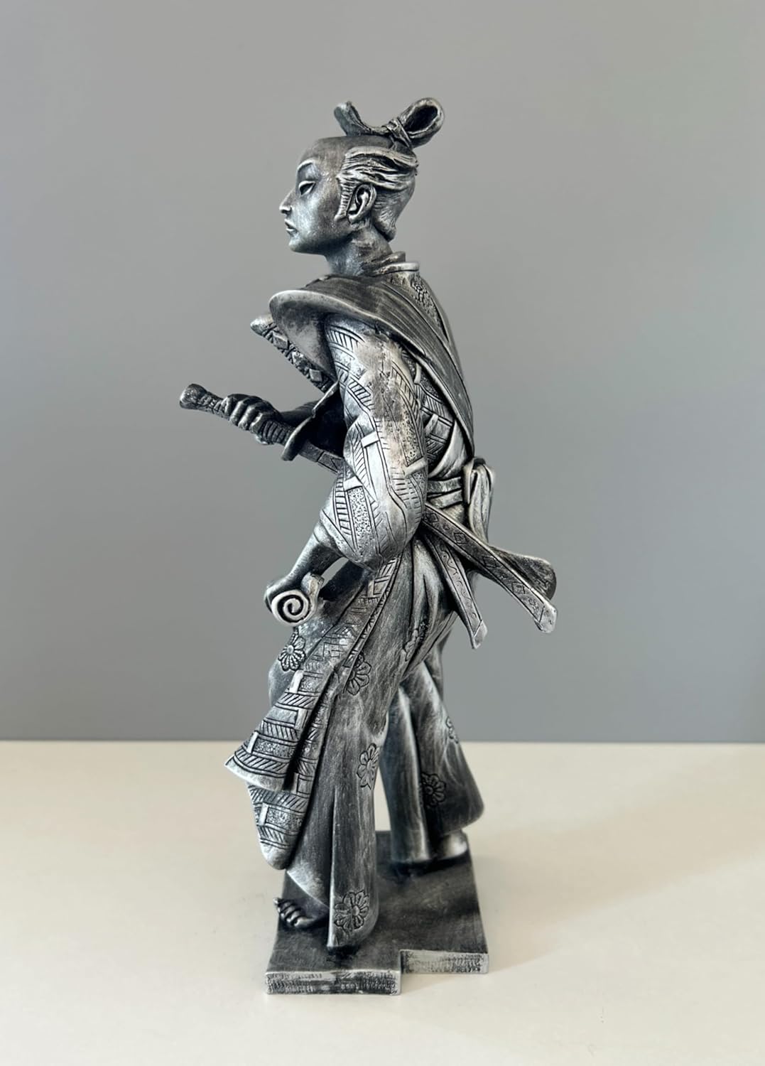 Japanese Samurai Statue - 33cm Silver Bust Sculpture