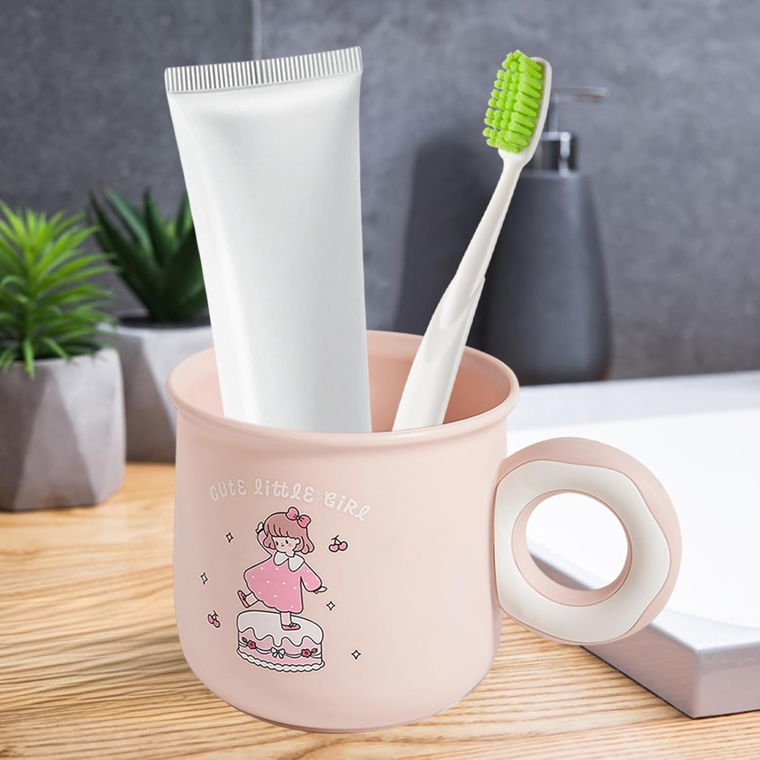 Cute Toothbrush Holder with Kawaii Dessert Design Pink