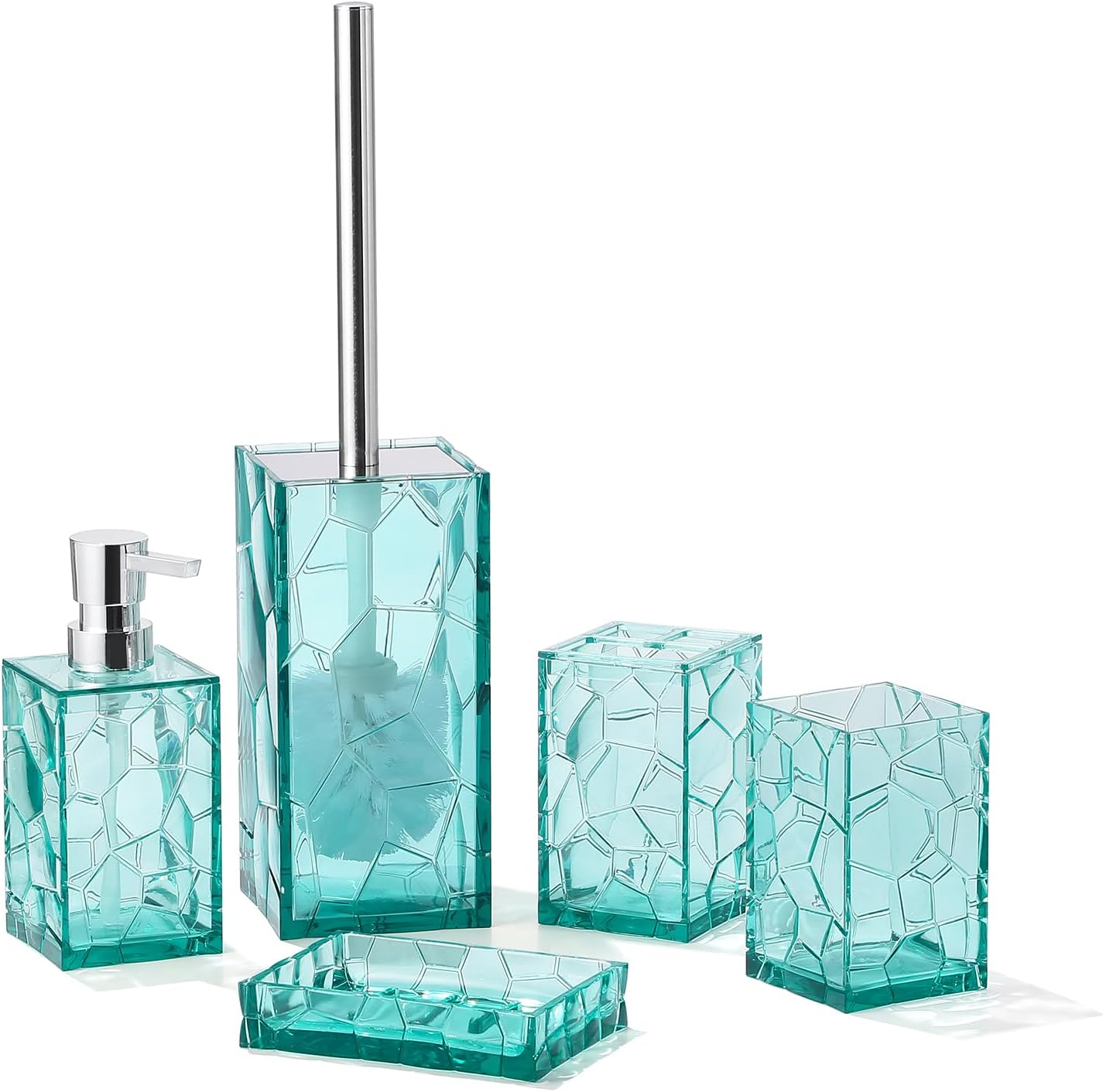 YAUKPH Clear Acrylic Bathroom Accessories Set - 5 Piece Teal Blue