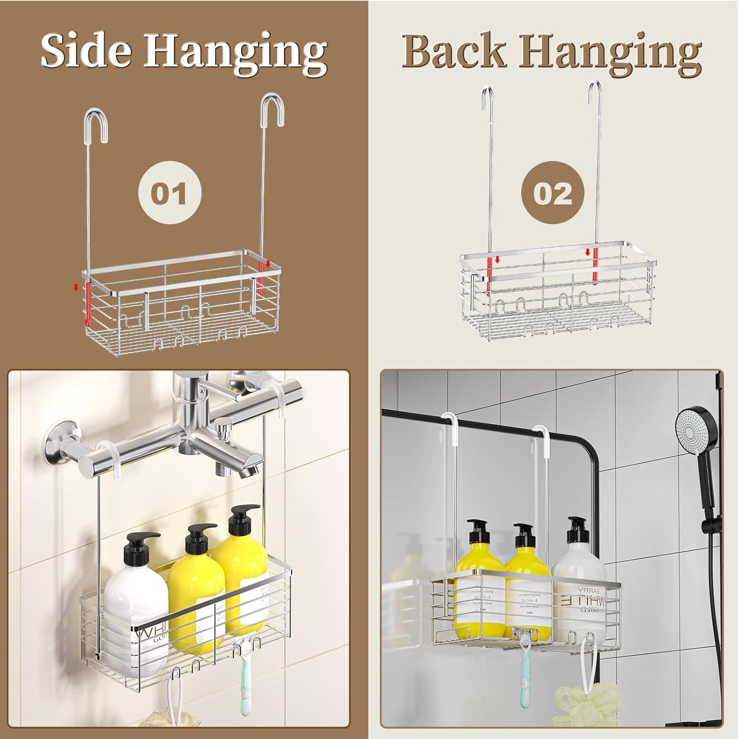 DELLAN Hanging Shower Caddy with 4 Hooks