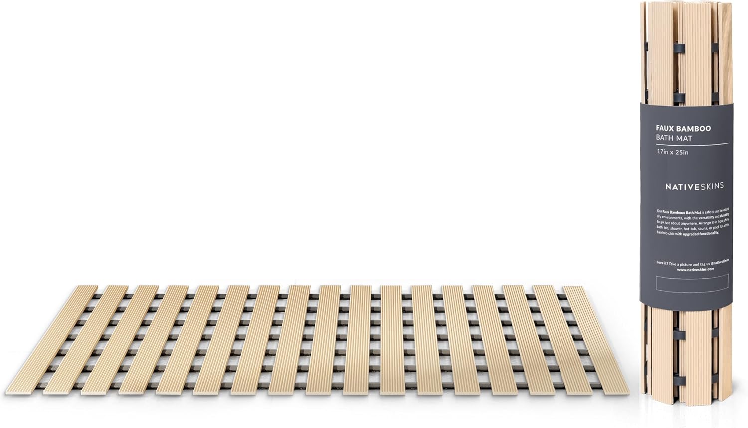 NativeSkins Faux Bamboo Bath Mat - Non-Slip Waterproof 169 x 307 in Teak
