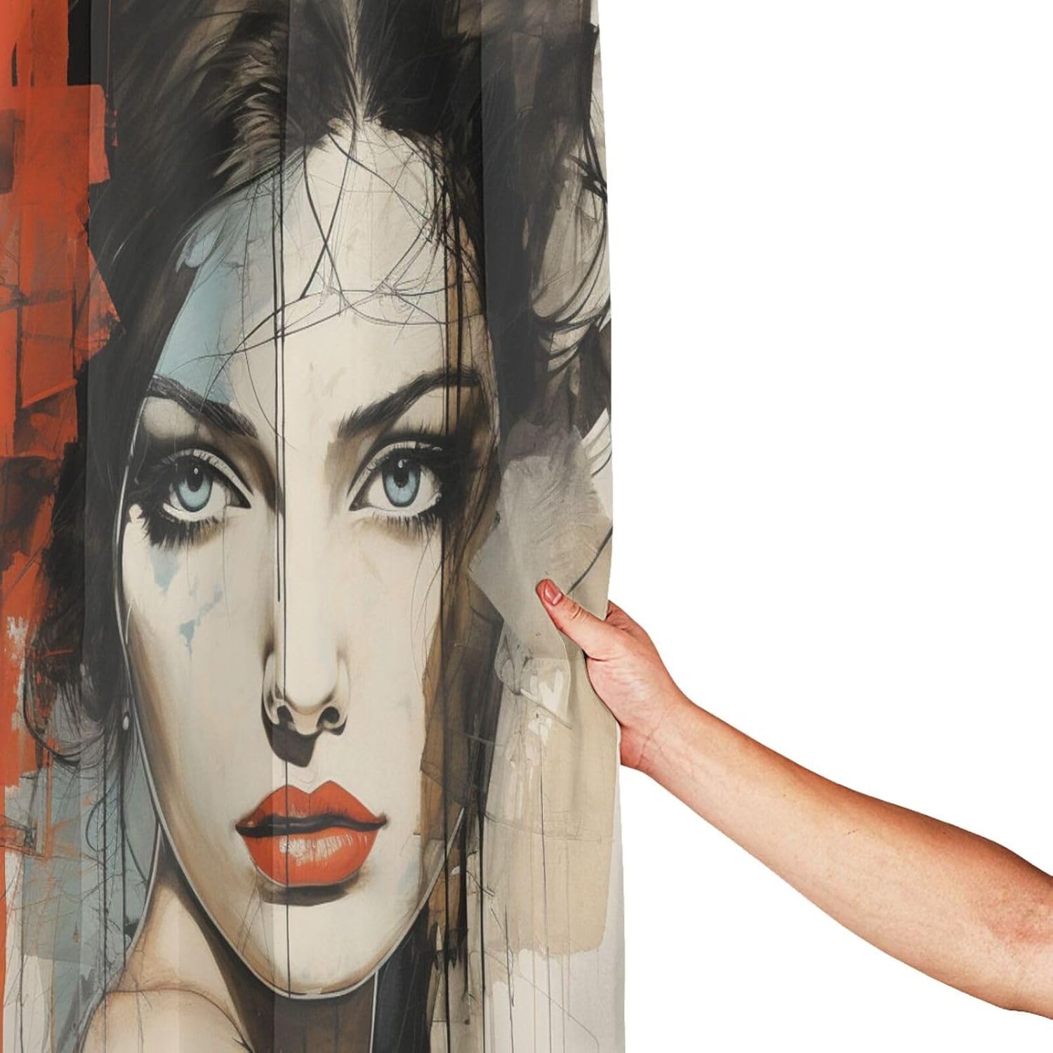DAOWANGZUO Black Hair Girl Shower Curtain Set