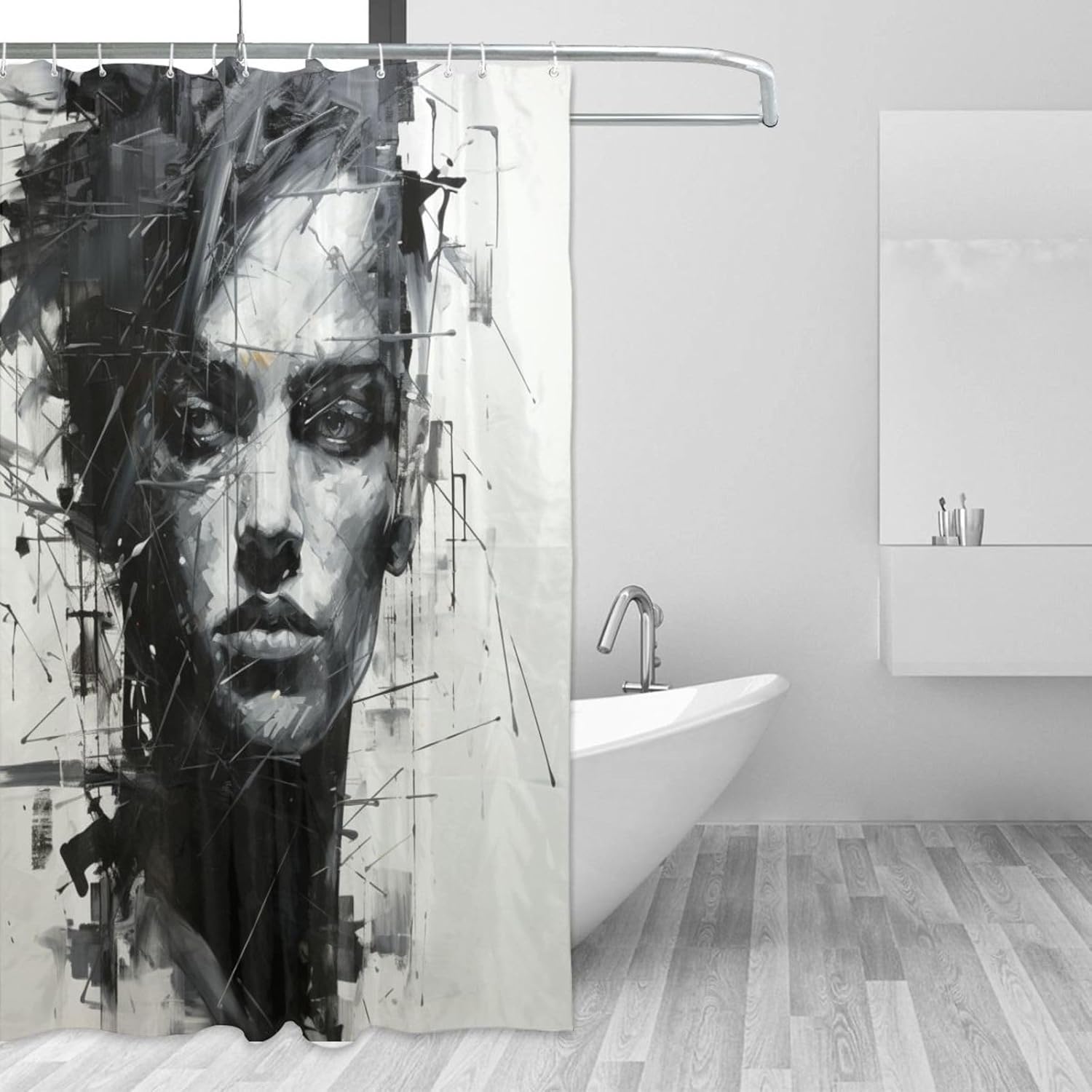 DAOWANGZUO Abstract Girl Shower Curtain Set with 12 Hooks 72x72in