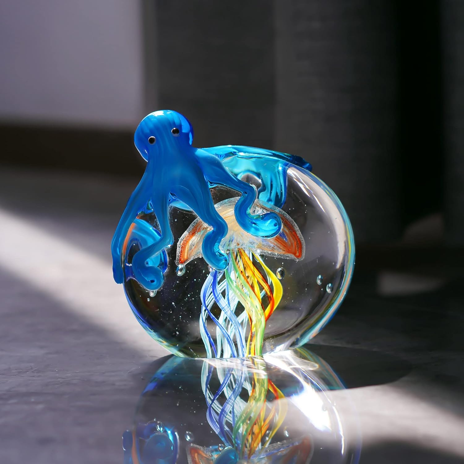 QFkris Colorful Octopus Jellyfish Collectible Glass Sculpture