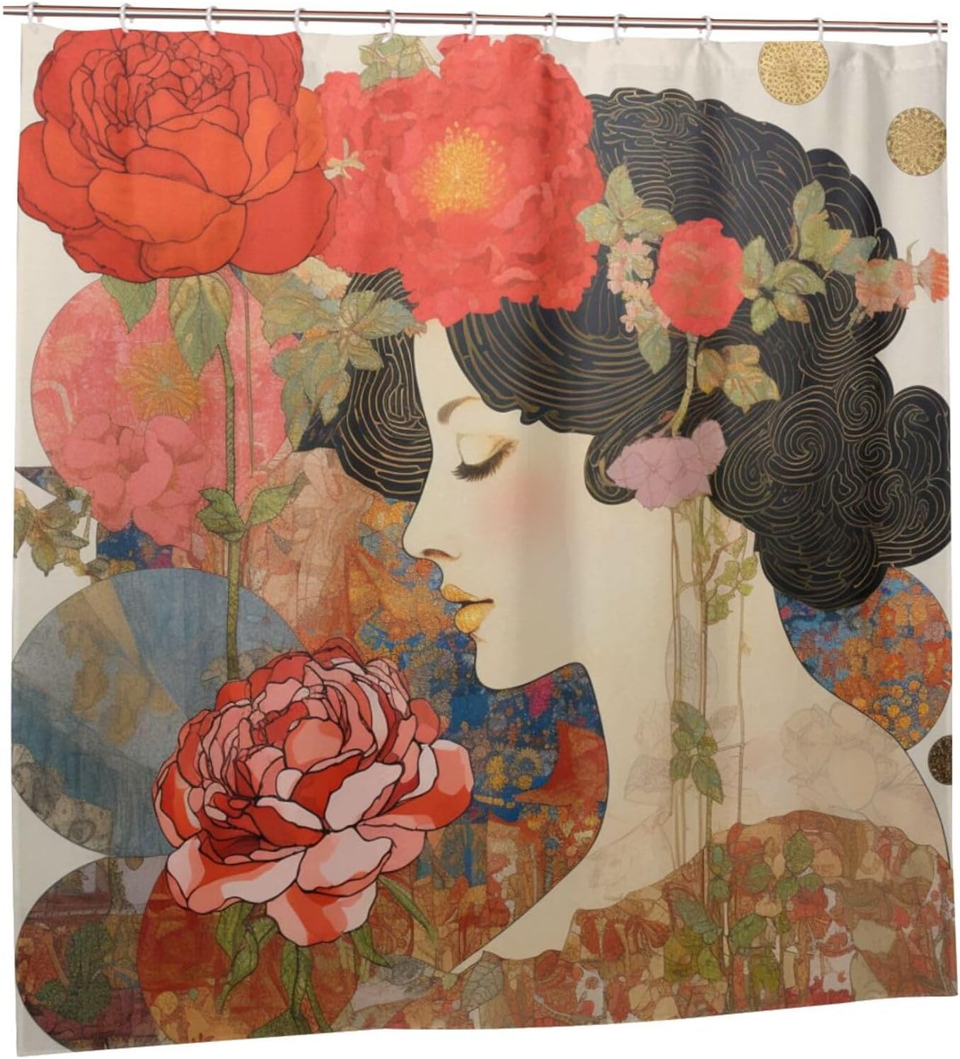 DAOWANGZUO Red Pink Flower Shower Curtain Set 72x72in