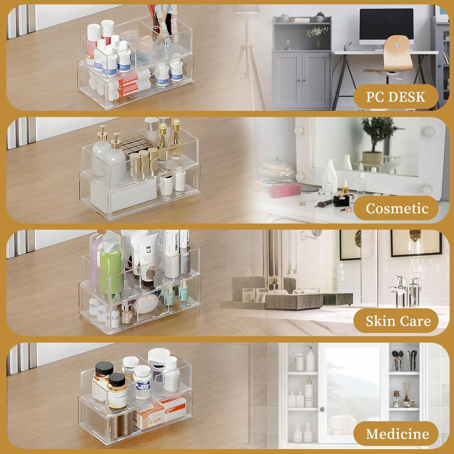 EAROND 2 Tier Medicine Cabinet Organizer with Removable Dividers