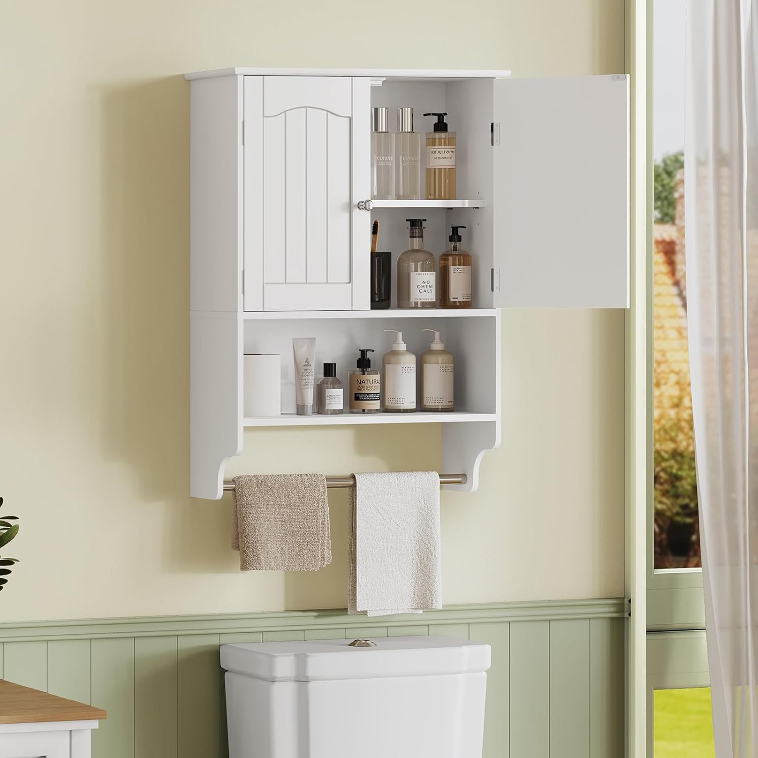 TEENFON Bathroom Wall Cabinet with Adjustable Shelves and Towel Rack 1