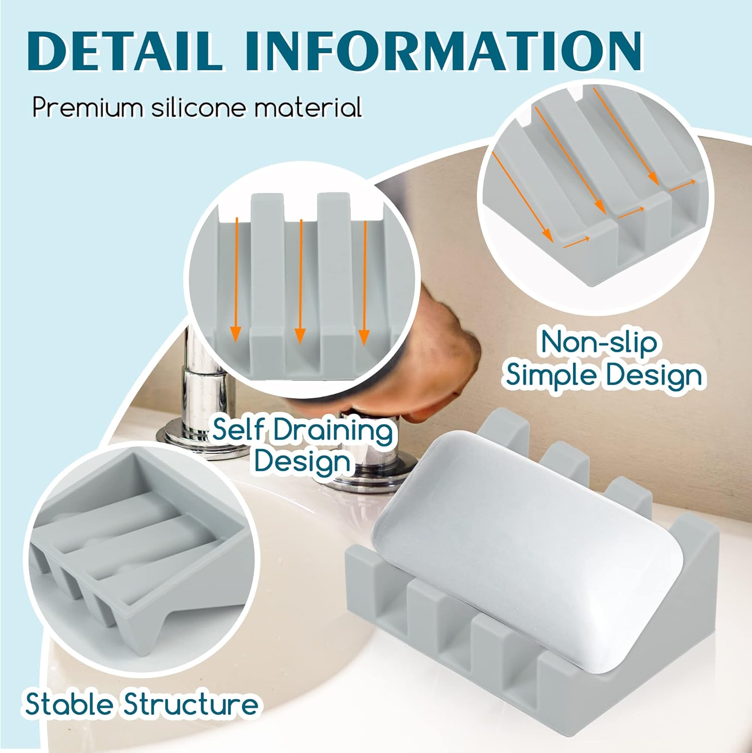 MRBULLOCK Silicone Soap Dish Light Grey 2-Pack
