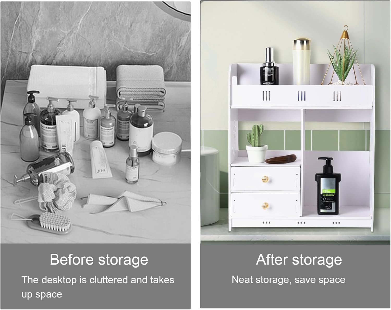 CDAR White Bathroom Cabinet Wall Mounted with 2 Drawers Shelves