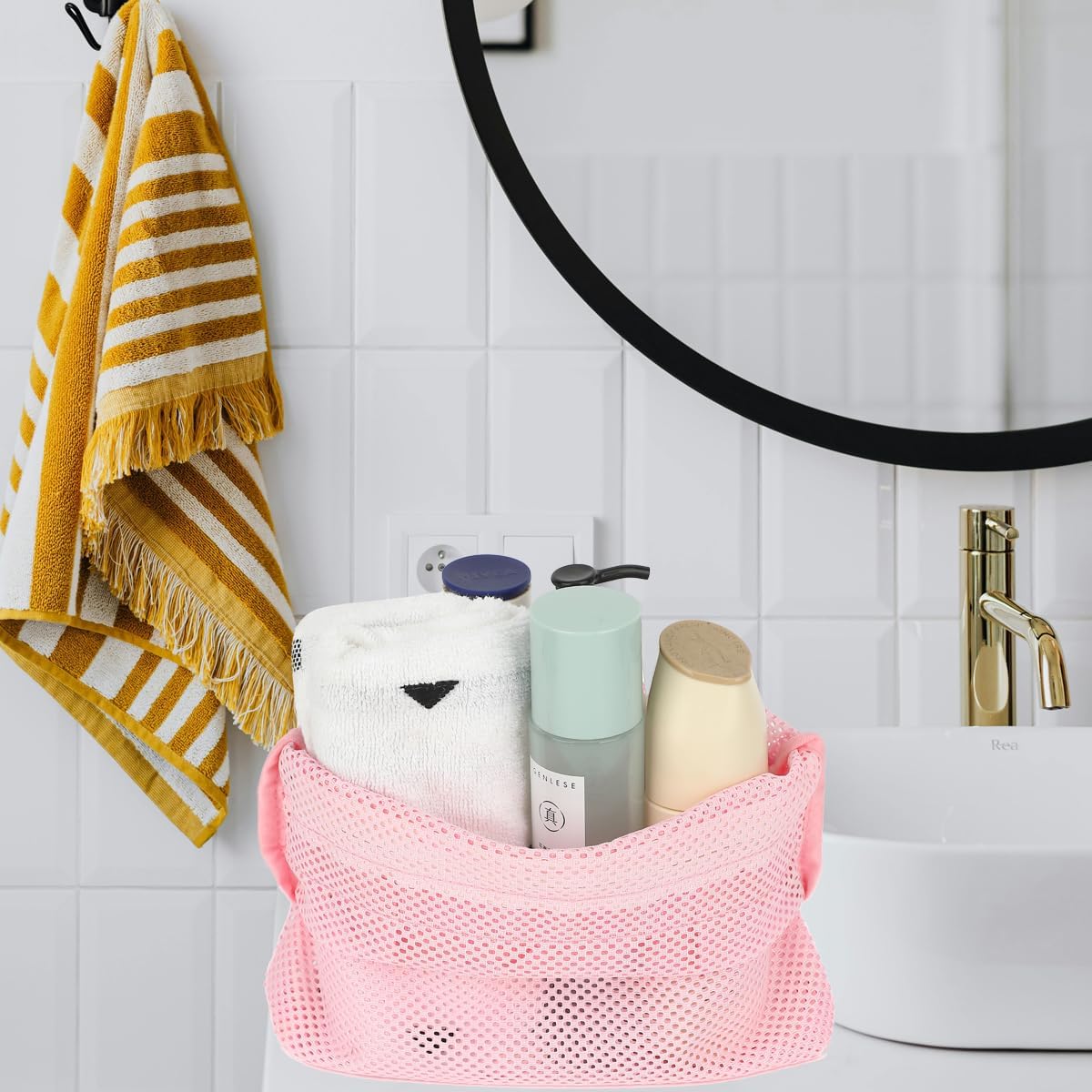 GYEUKHAM Mesh Shower Caddy Portable Toiletry Bag - Quick Drying and Organized Pink