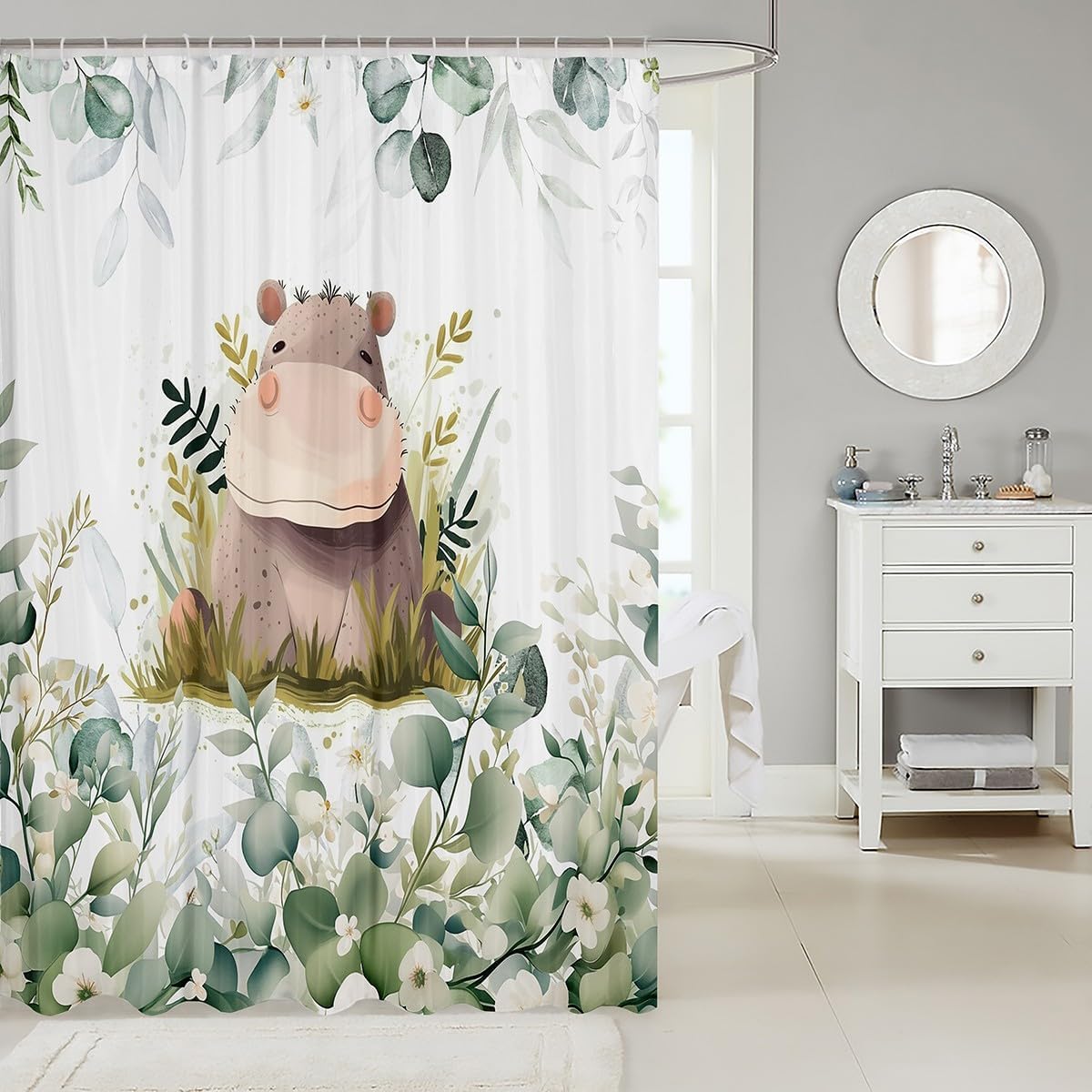 Erosebridal Cute Hippo Shower Curtain for Kids