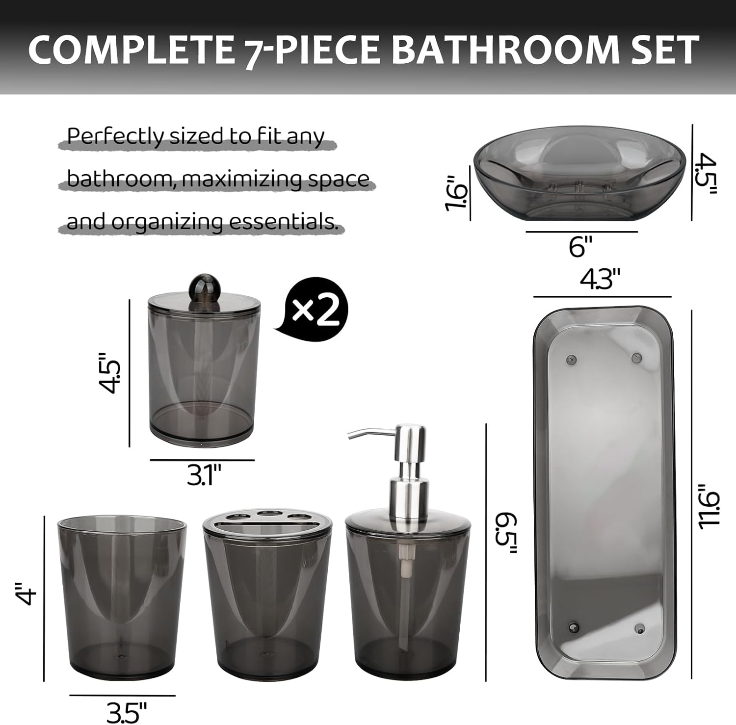 COAZEX 7-Piece Black Bathroom Accessories Set