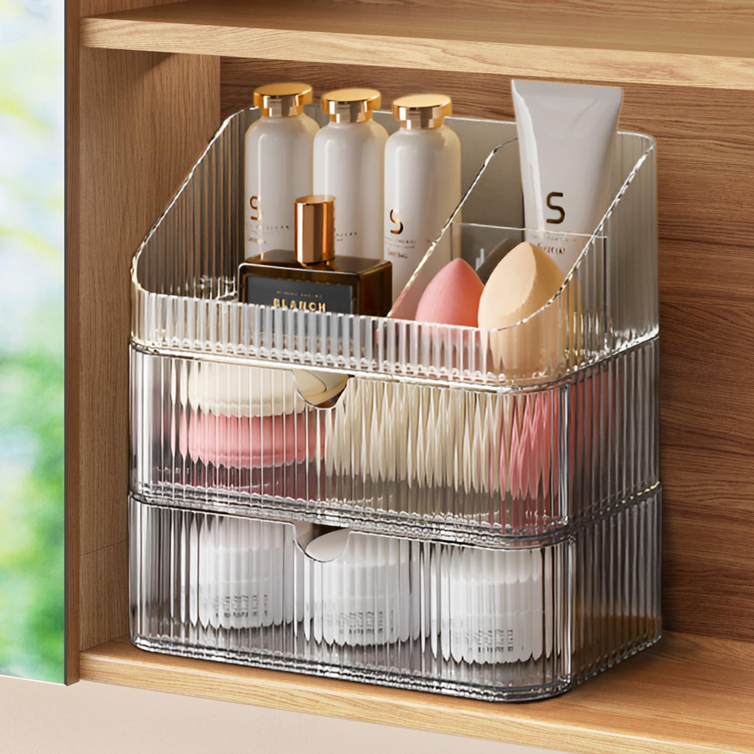 MEAJIO Medicine Cabinet Organizer with 2 Drawers and 1 Tray
