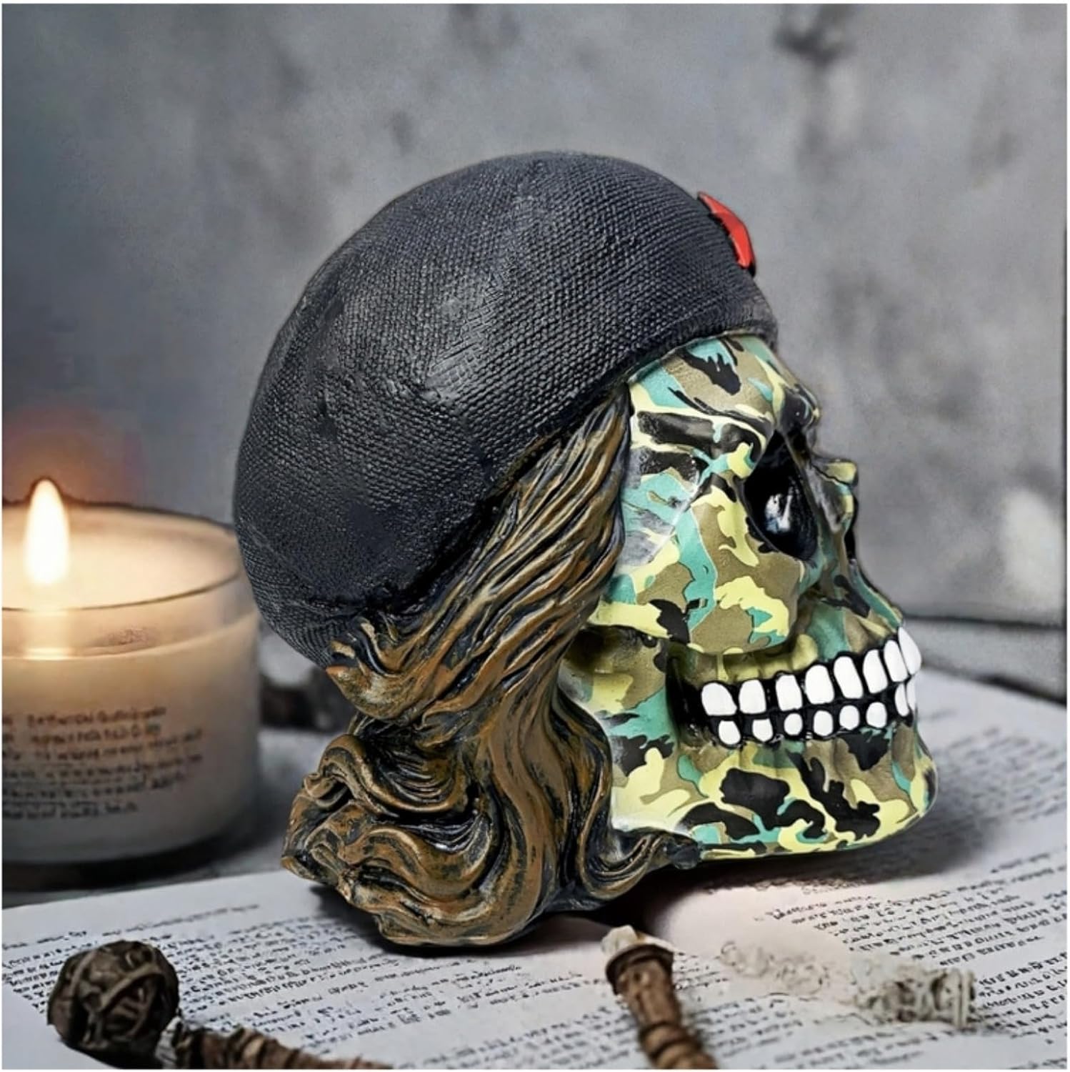 Decorative Military Skull Figurine 65 Inch Camo Flame Design