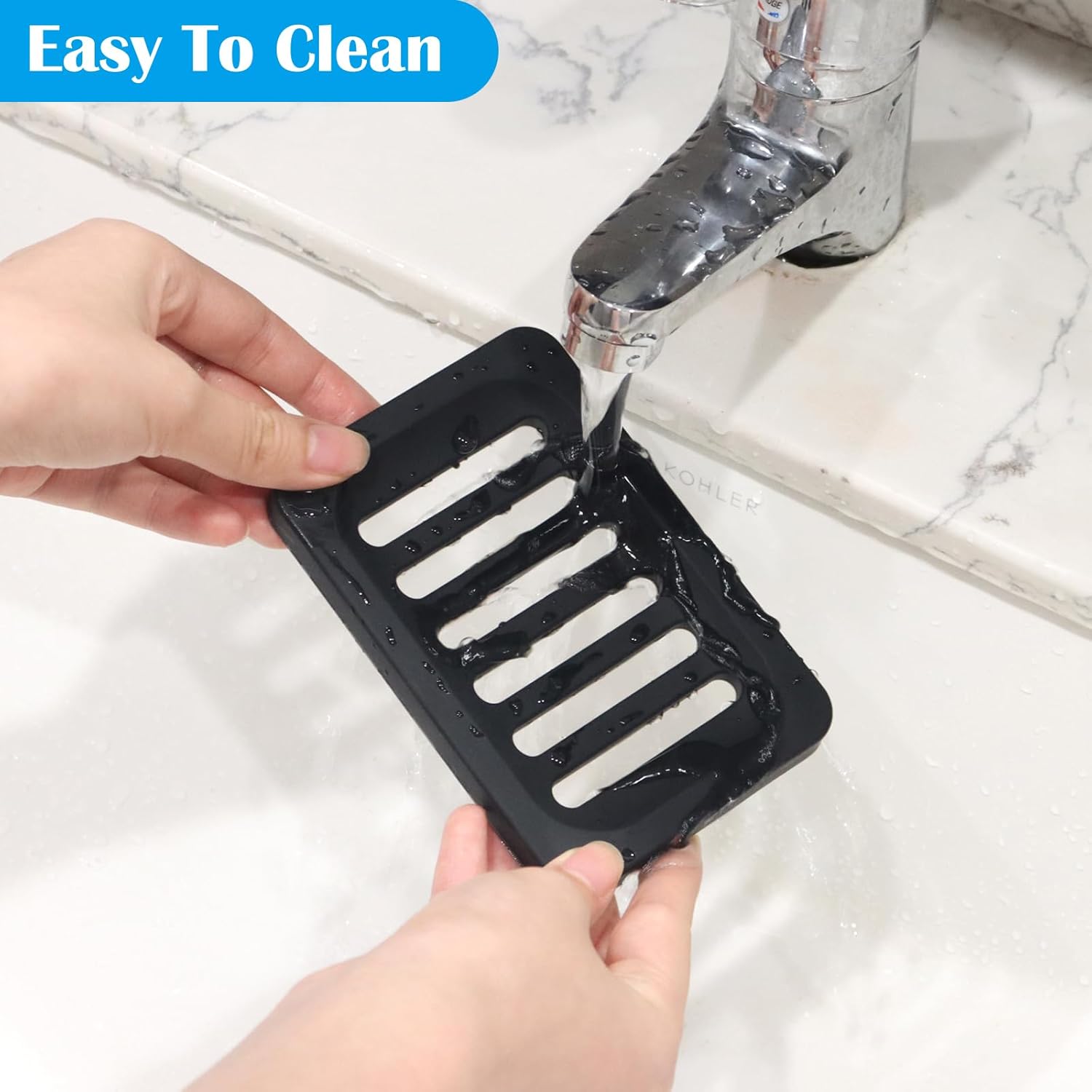 Topsky 2Pcs Silicone Soap Dish Holder Non-Slip Black Design