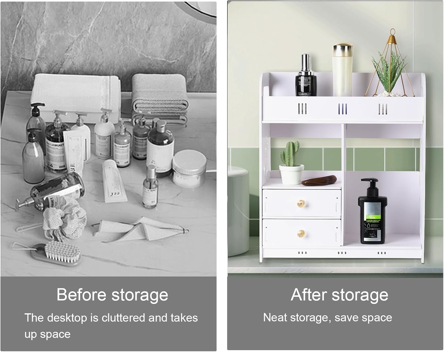 Wall Cabinet with 2 Drawers - White Bathroom Organizer