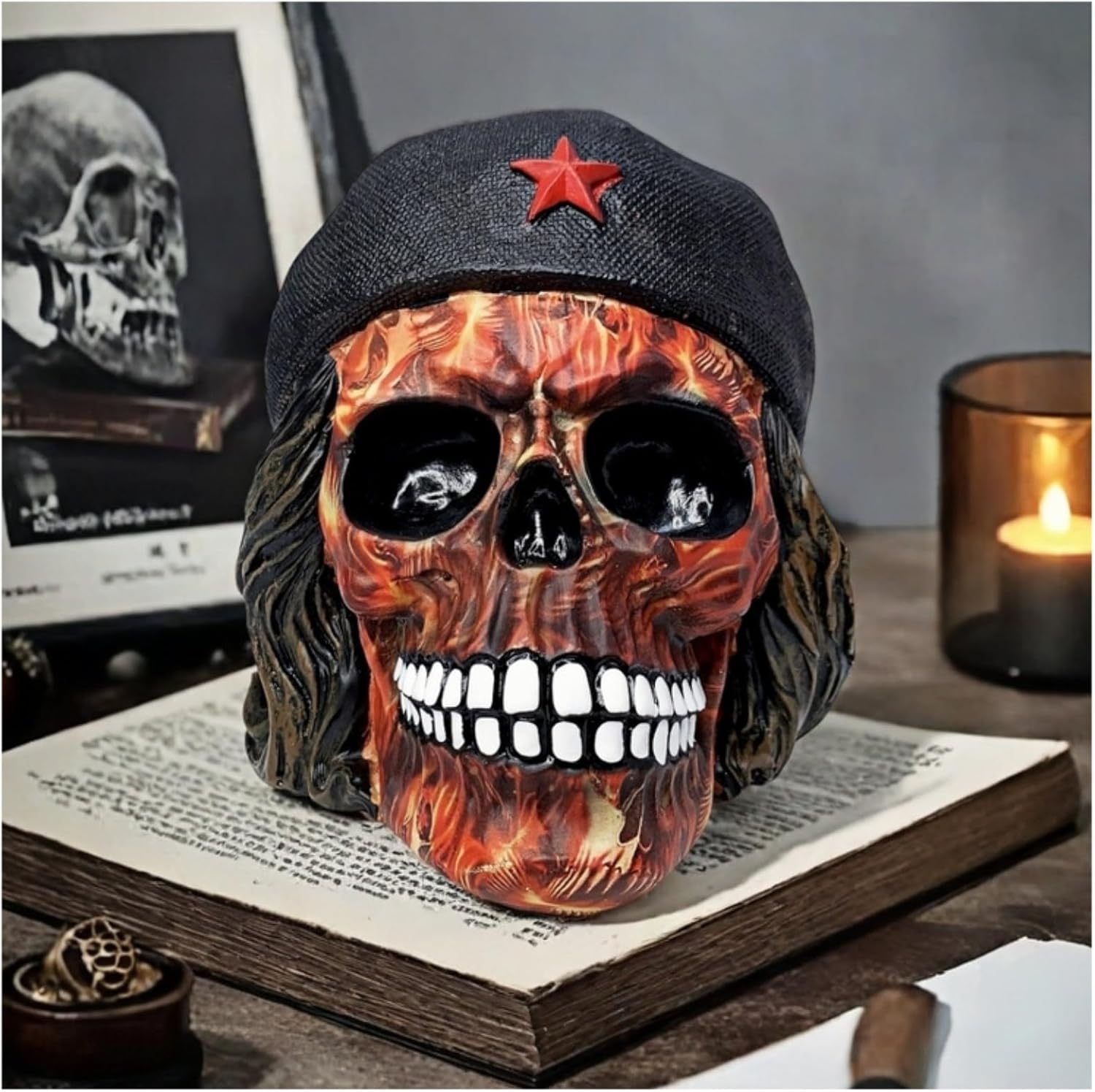 Decorative Military Skull Figurine 65 Inch Camo and Flame Design