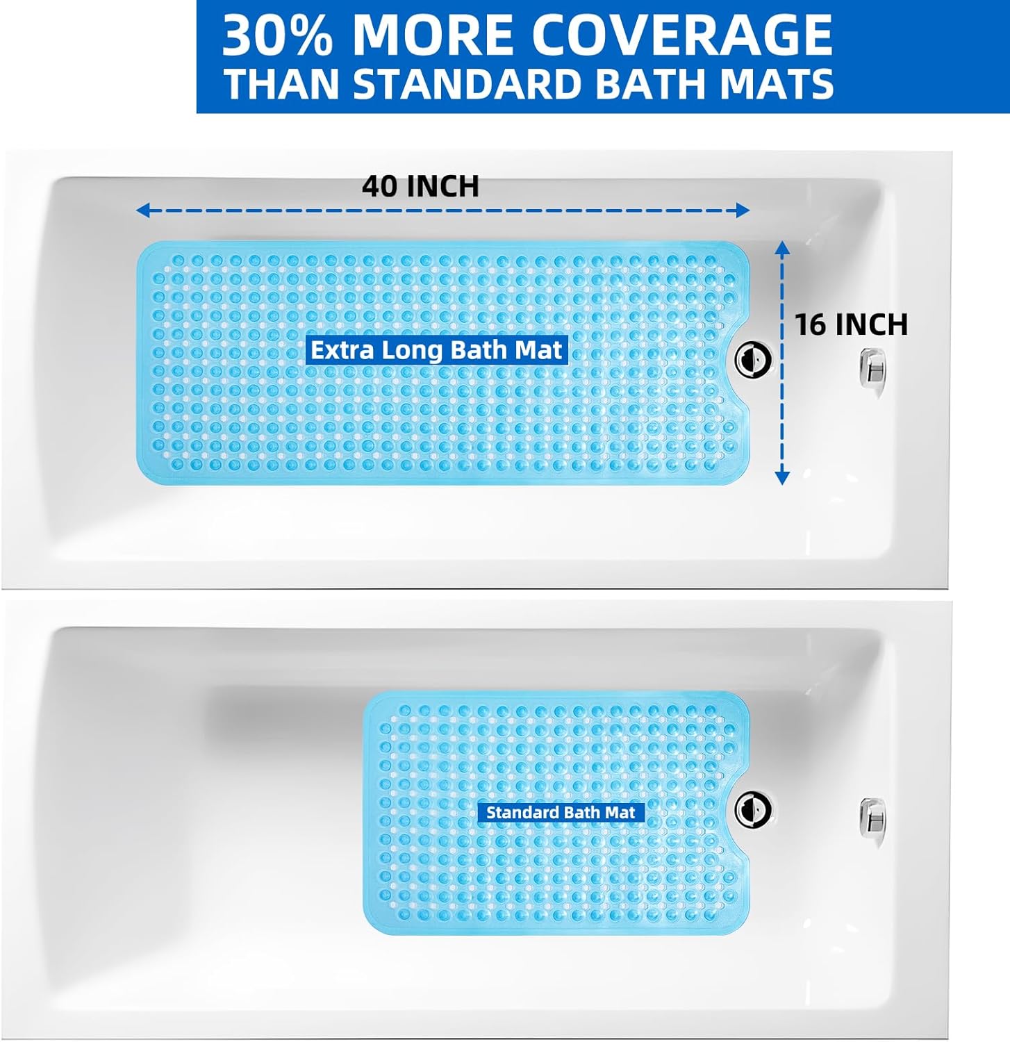 MOONFLY Extra Long Non-Slip Bath Mat 40x16 Inches