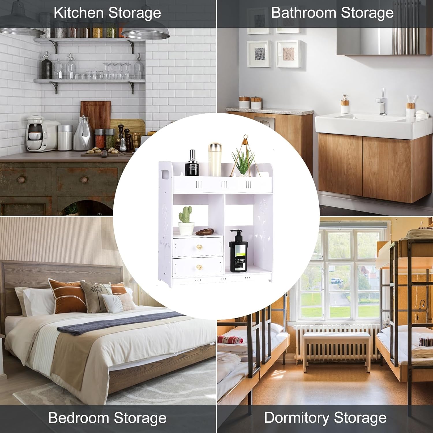 CDAR White Bathroom Cabinet Wall Mounted with 2 Drawers Shelves