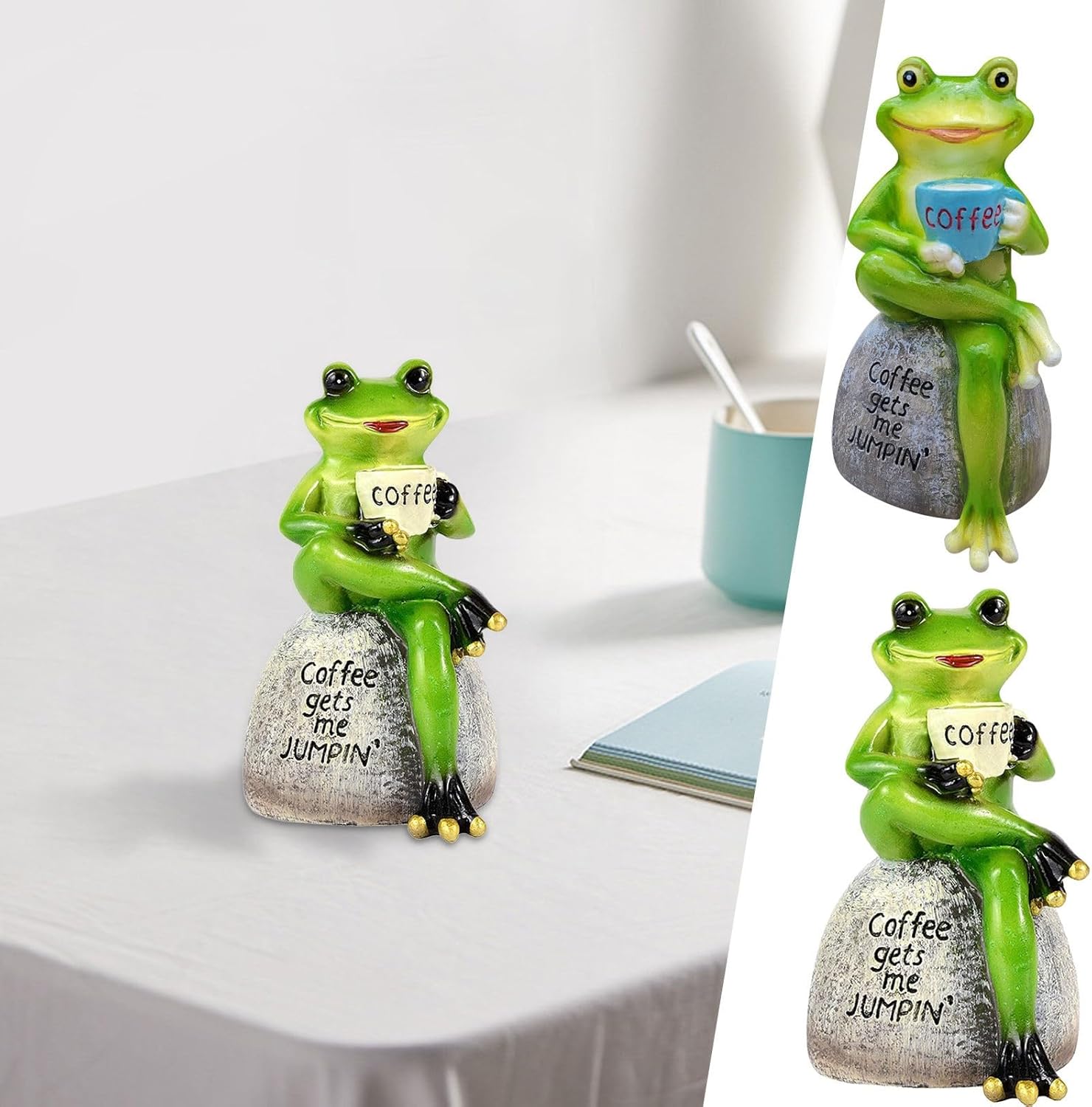 Cute Frog Sitting On Stone Home Decor Statue