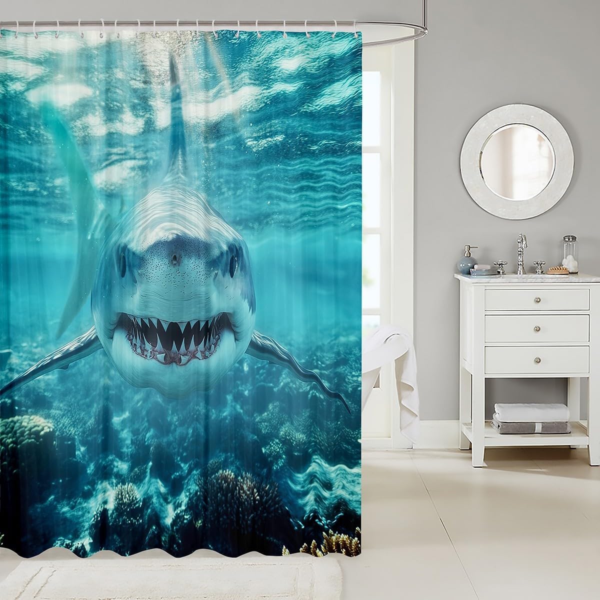 Shark Shower Curtain Set with Hooks