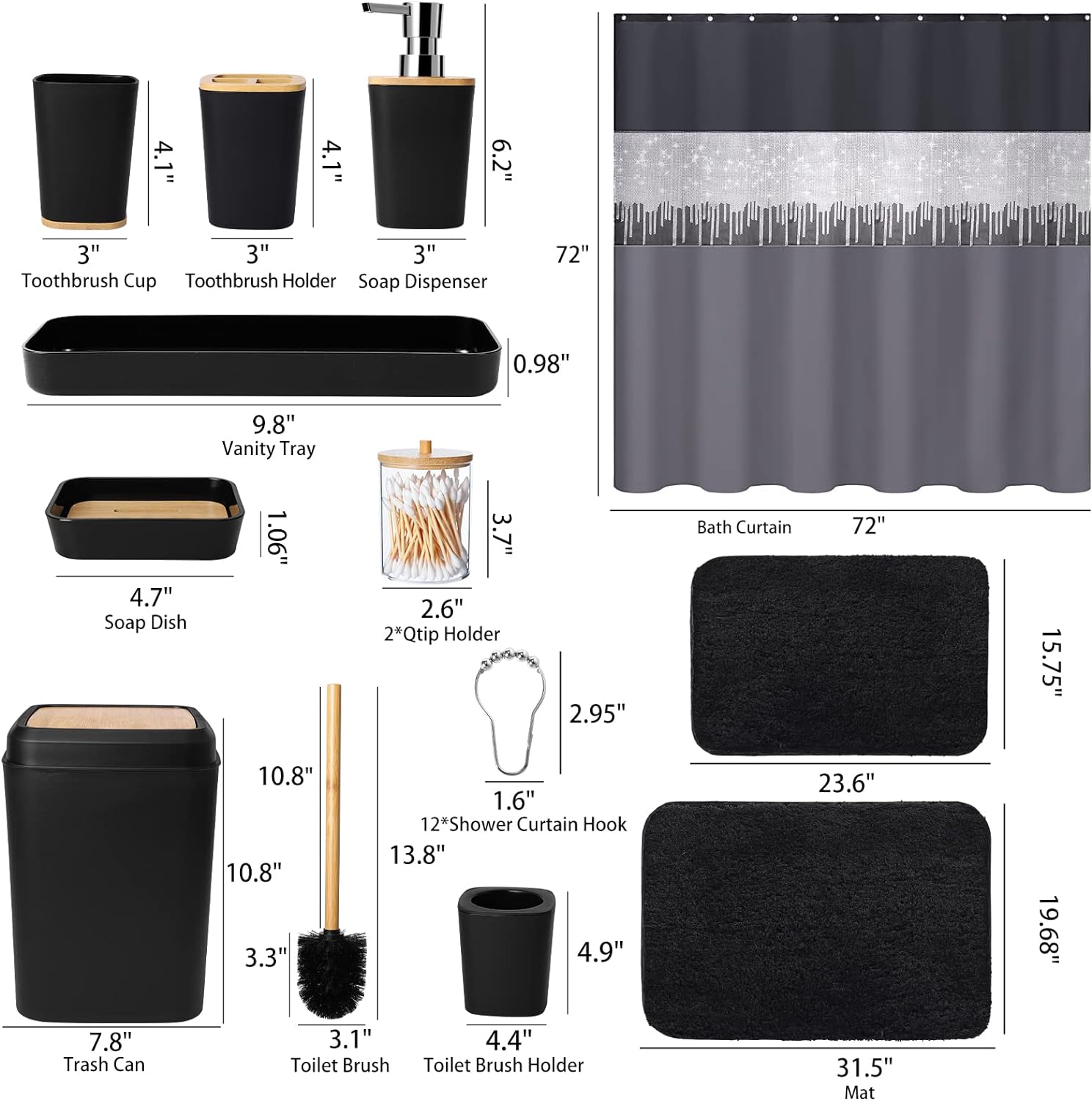 XLHOMO 24PCS Black Bathroom Accessory Set