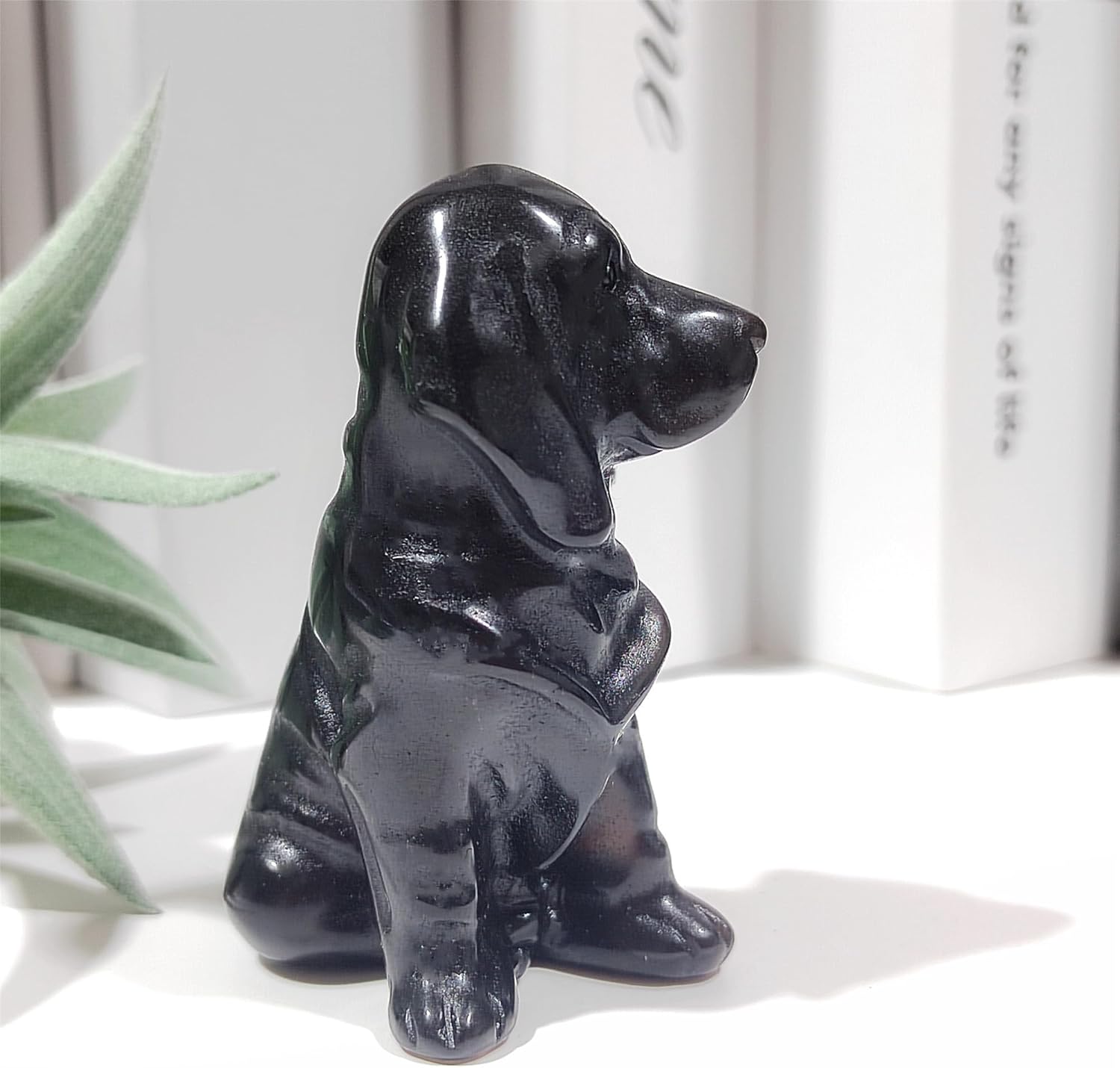 Obsidian Black Dog Skull Figurine Sculpture Decor