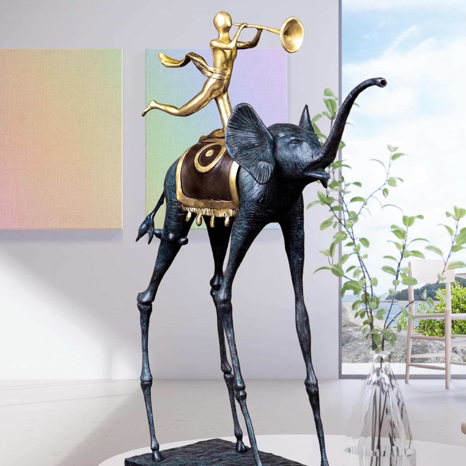 Blue Bronze Elephant Sculpture - 256 Tall Home Dcor