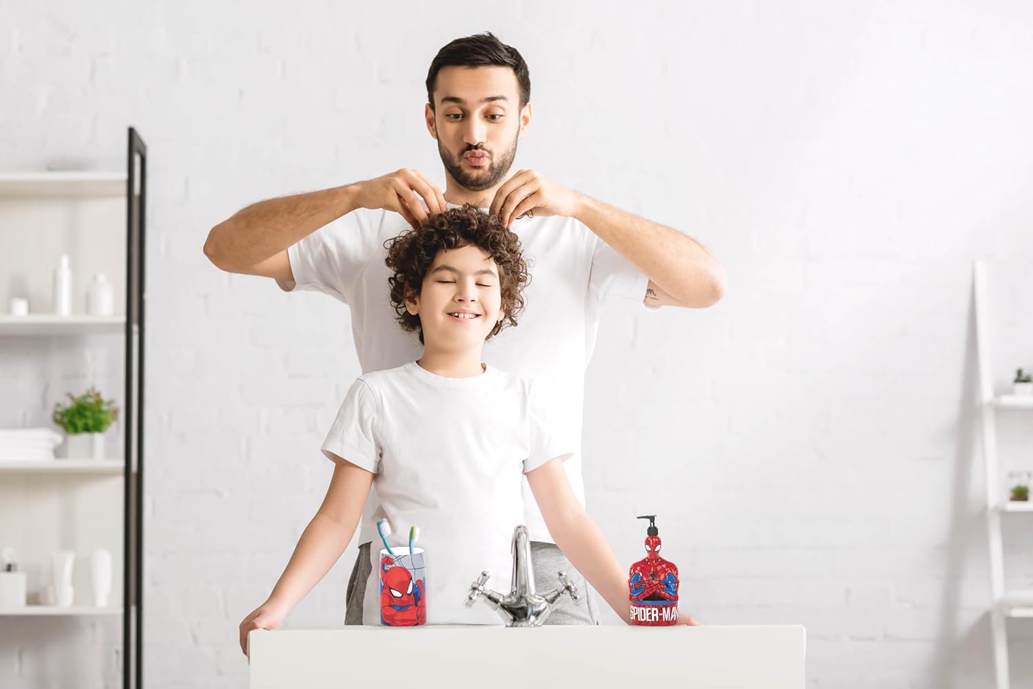 Jay Franco Marvel Spiderman 2 Piece Set - Red Blue Soap Dispenser Tumbler