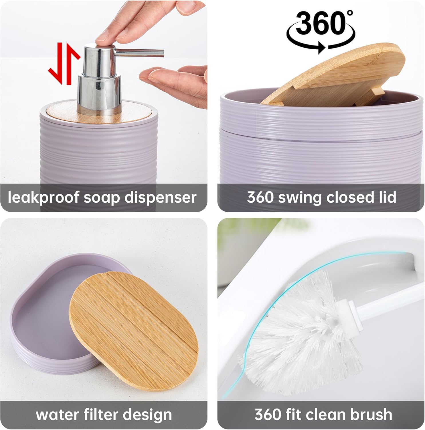 Fun Memories Bamboo Bathroom Accessories Set 6 Piece