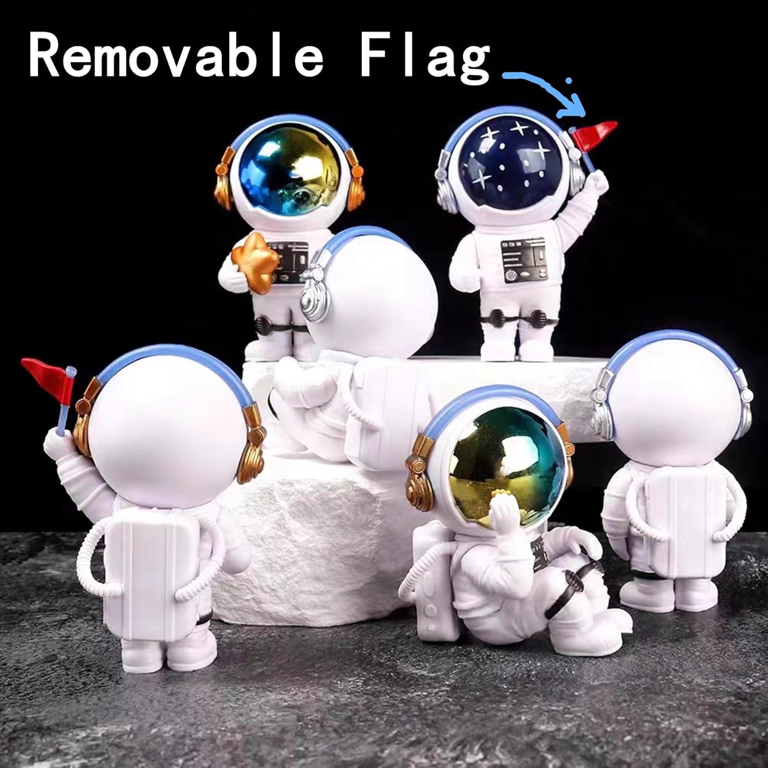 Blue Stars Astronaut Statues Resin Space Decor Figurines