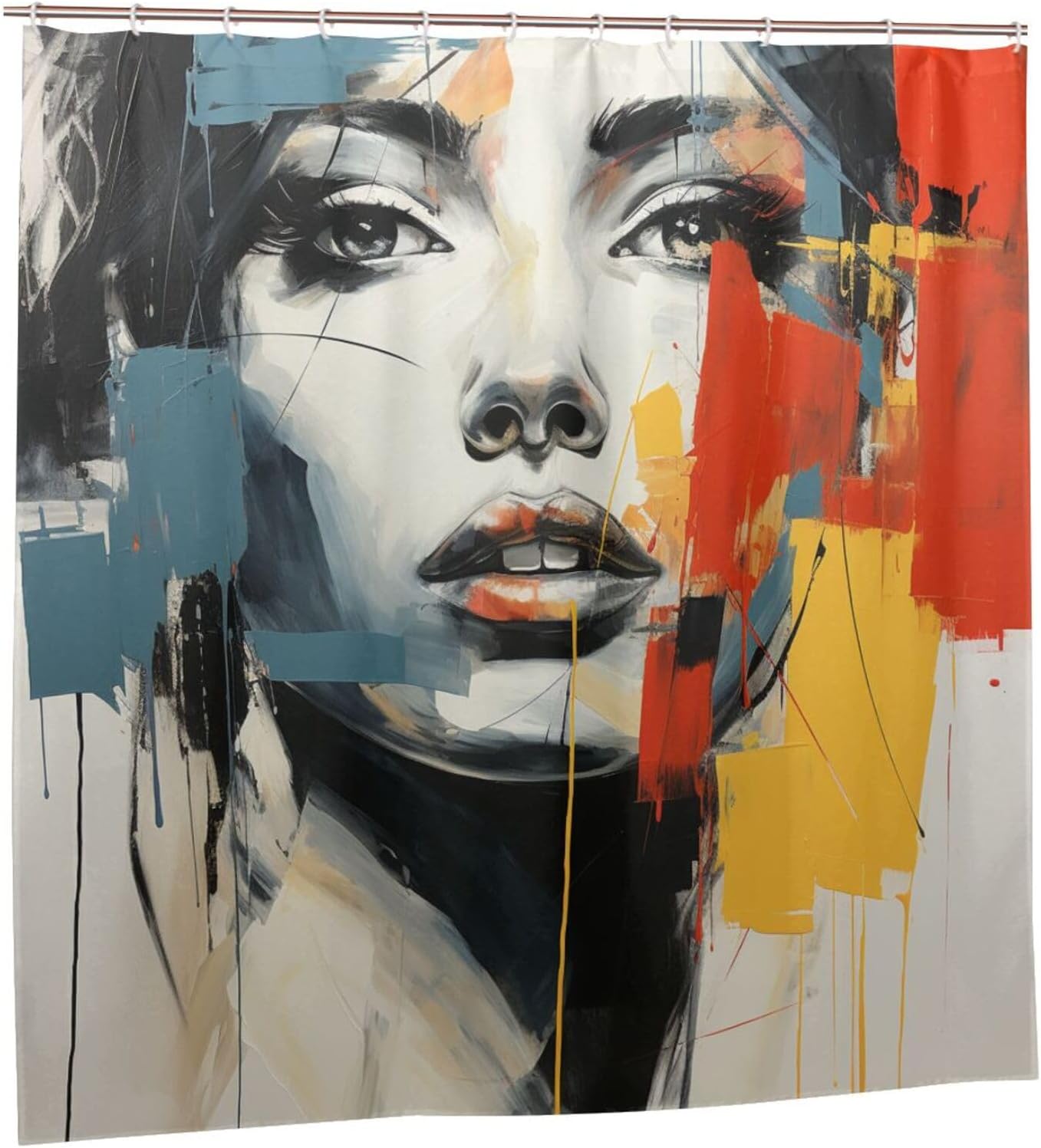 DAOWANGZUO Boho Red Yellow Blue Oil Painting Shower Curtain Set 72x72in