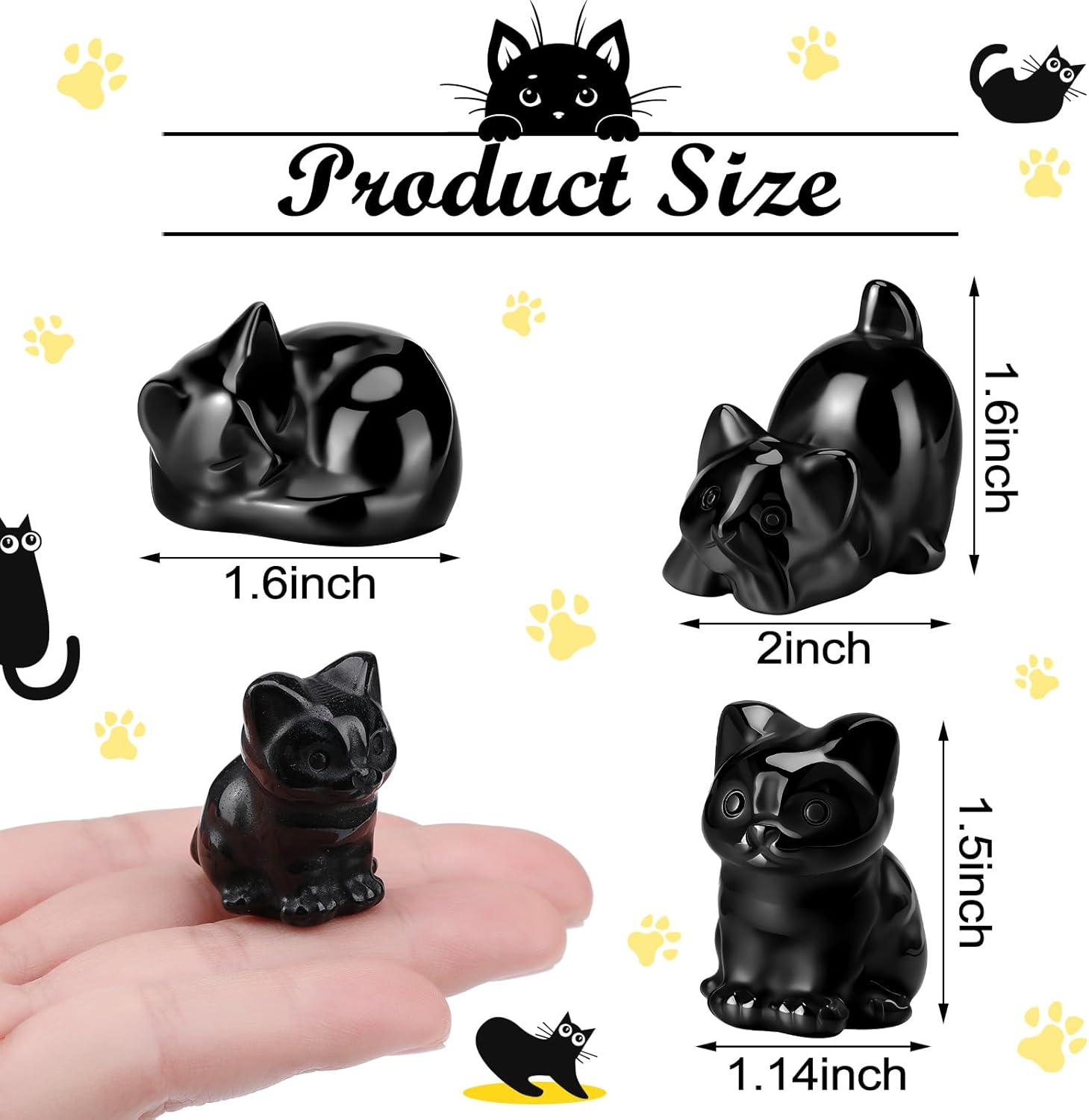 Wesiti 3 Pcs Black Obsidian Cat Figurines Decor