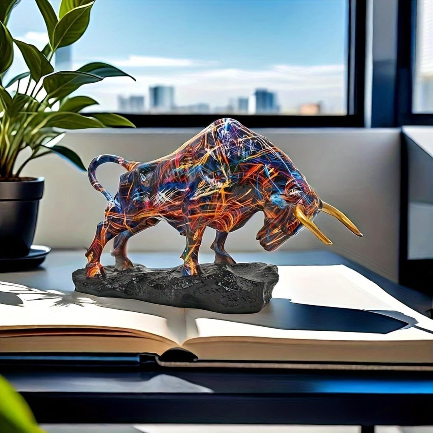 Yema Classic Abstract Resin Bull Sculpture - 138 x 866
