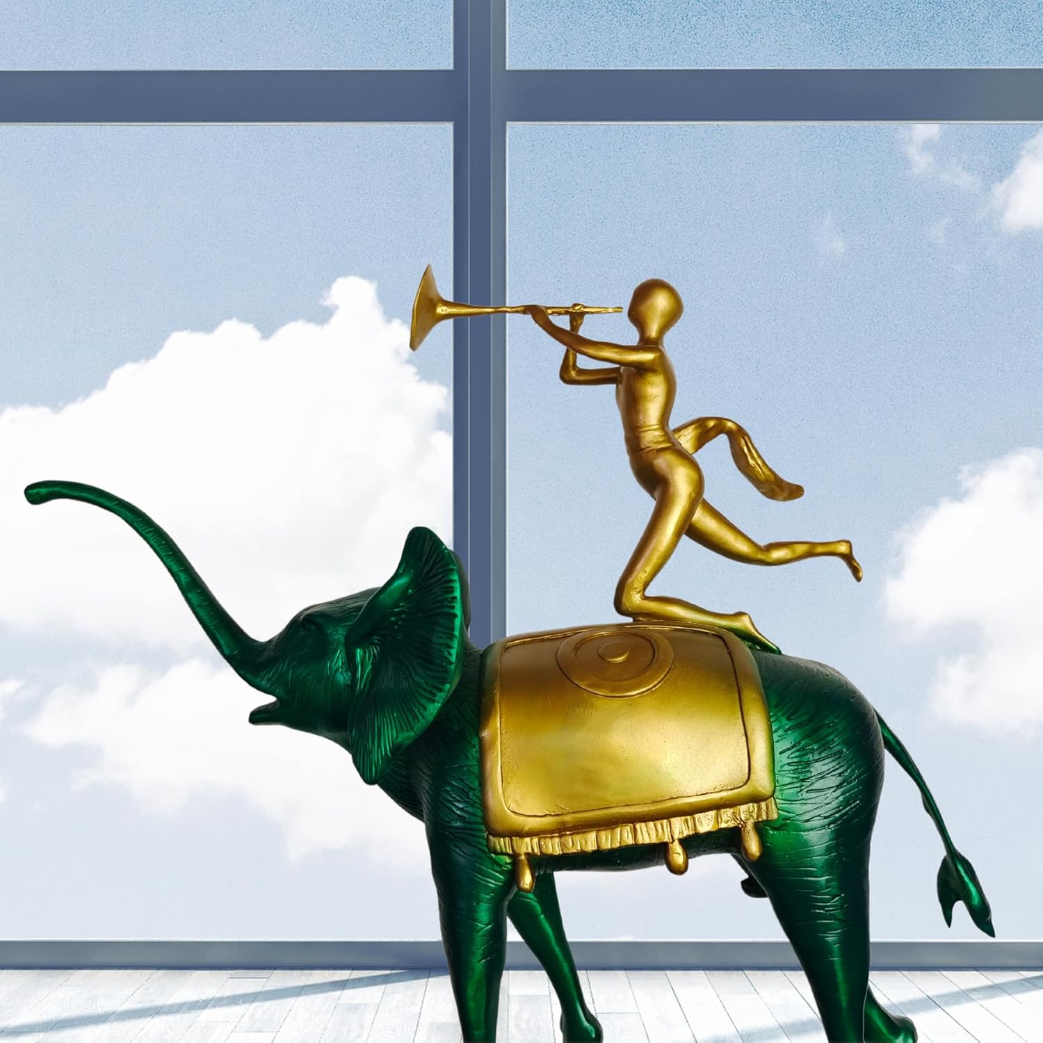 Green Bronze Elephant Sculpture - 256 Tall Art Decor