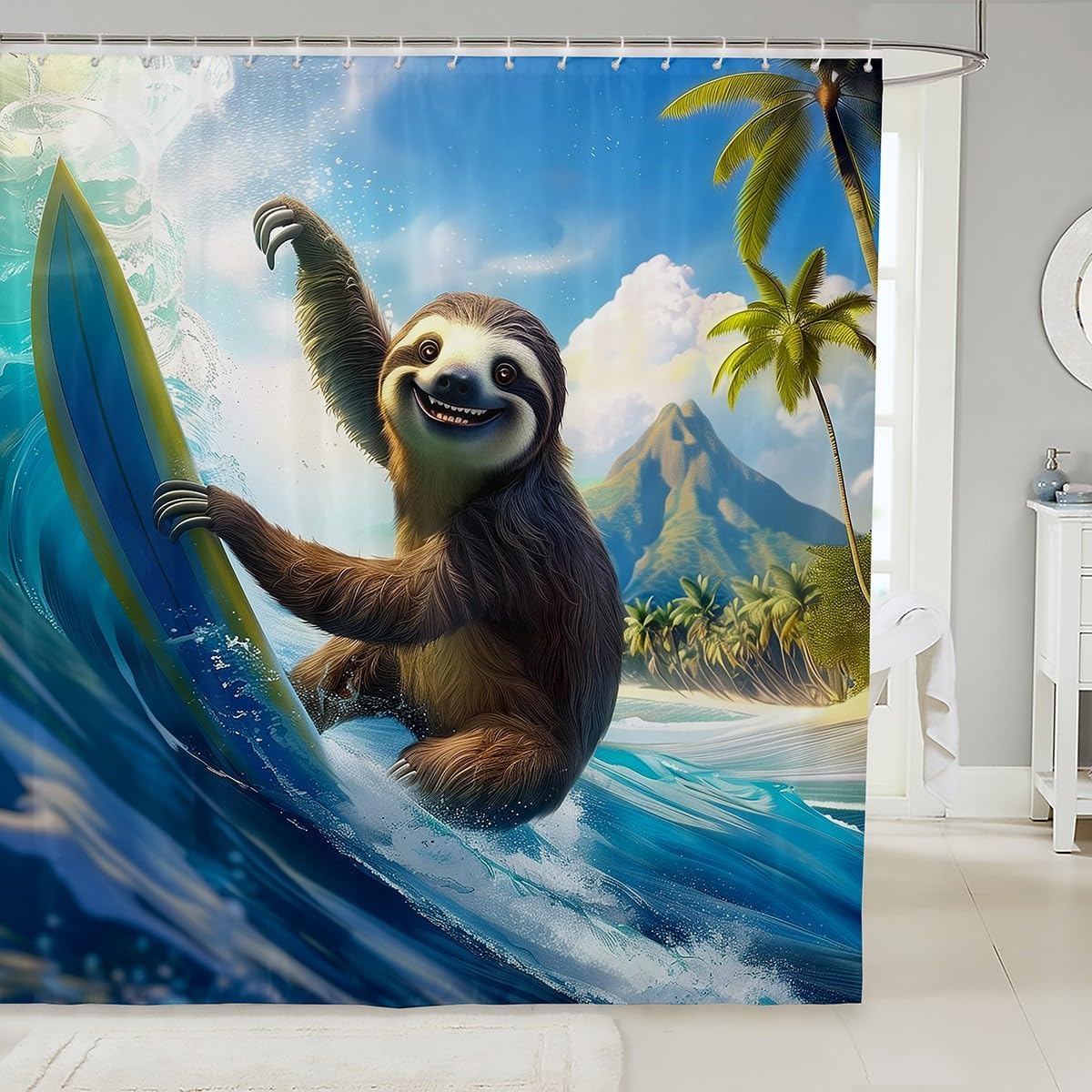 Erosebridal Surfing Sloth Shower Curtain Set 72x72