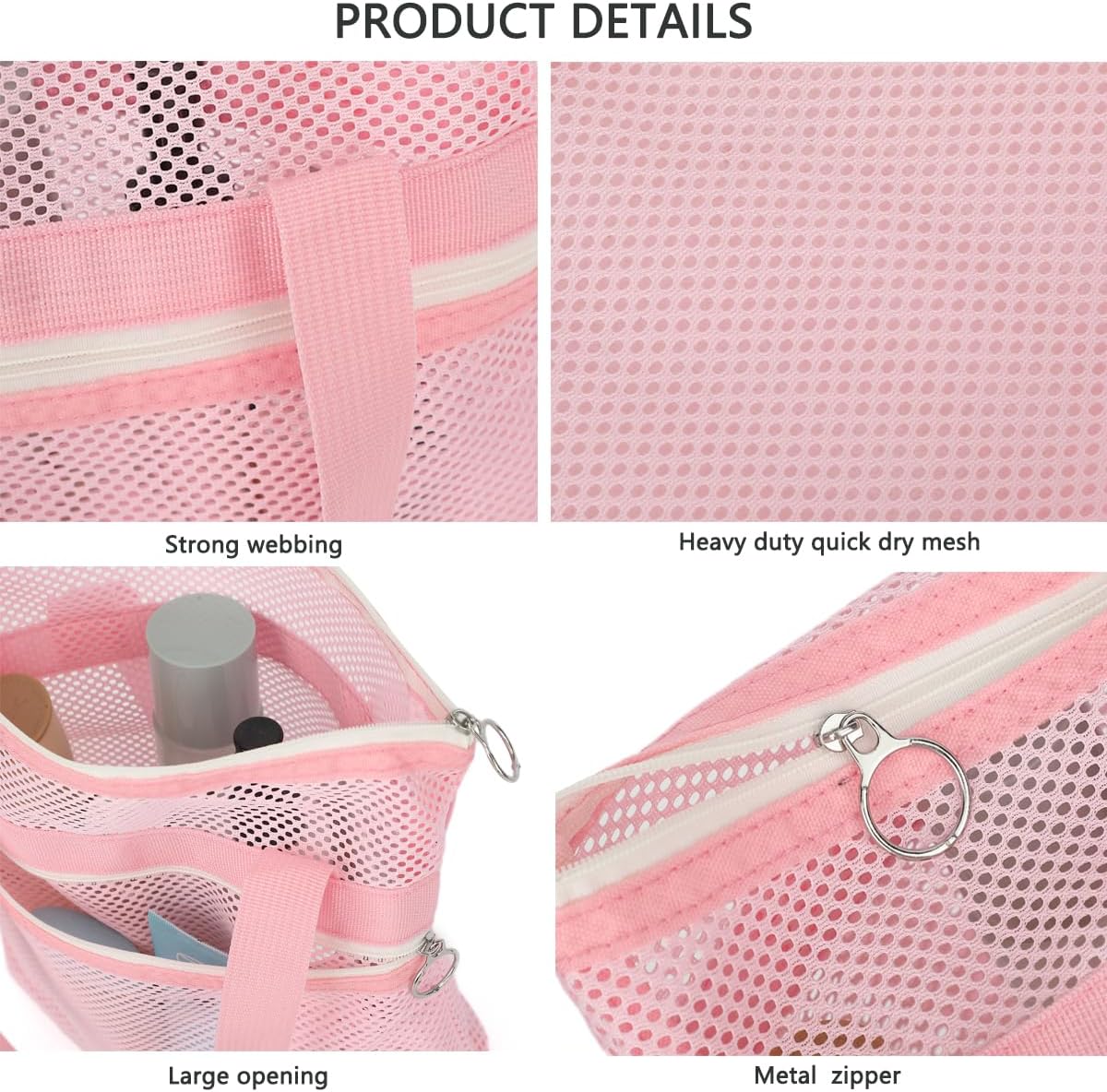GYEUKHAM Mesh Shower Caddy Portable Toiletry Bag - Quick Drying and Organized Pink