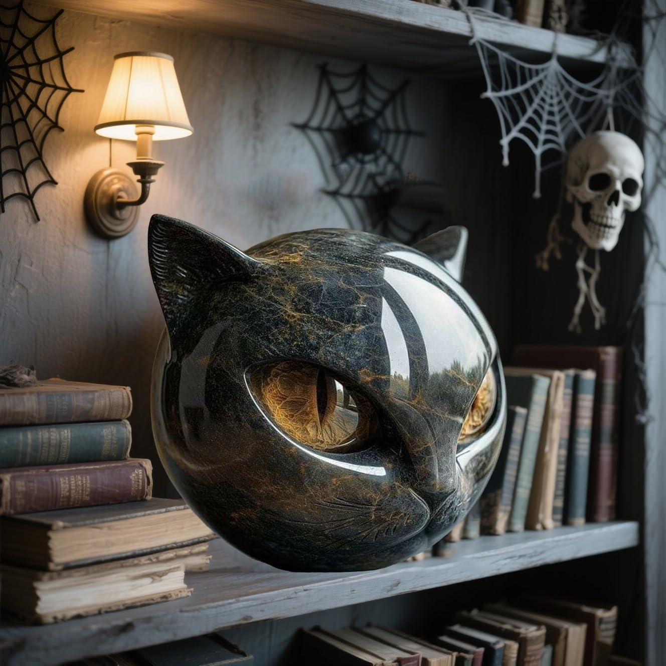 Luxury Black Cat Gemstone Sculpture Elegant Decor Gift