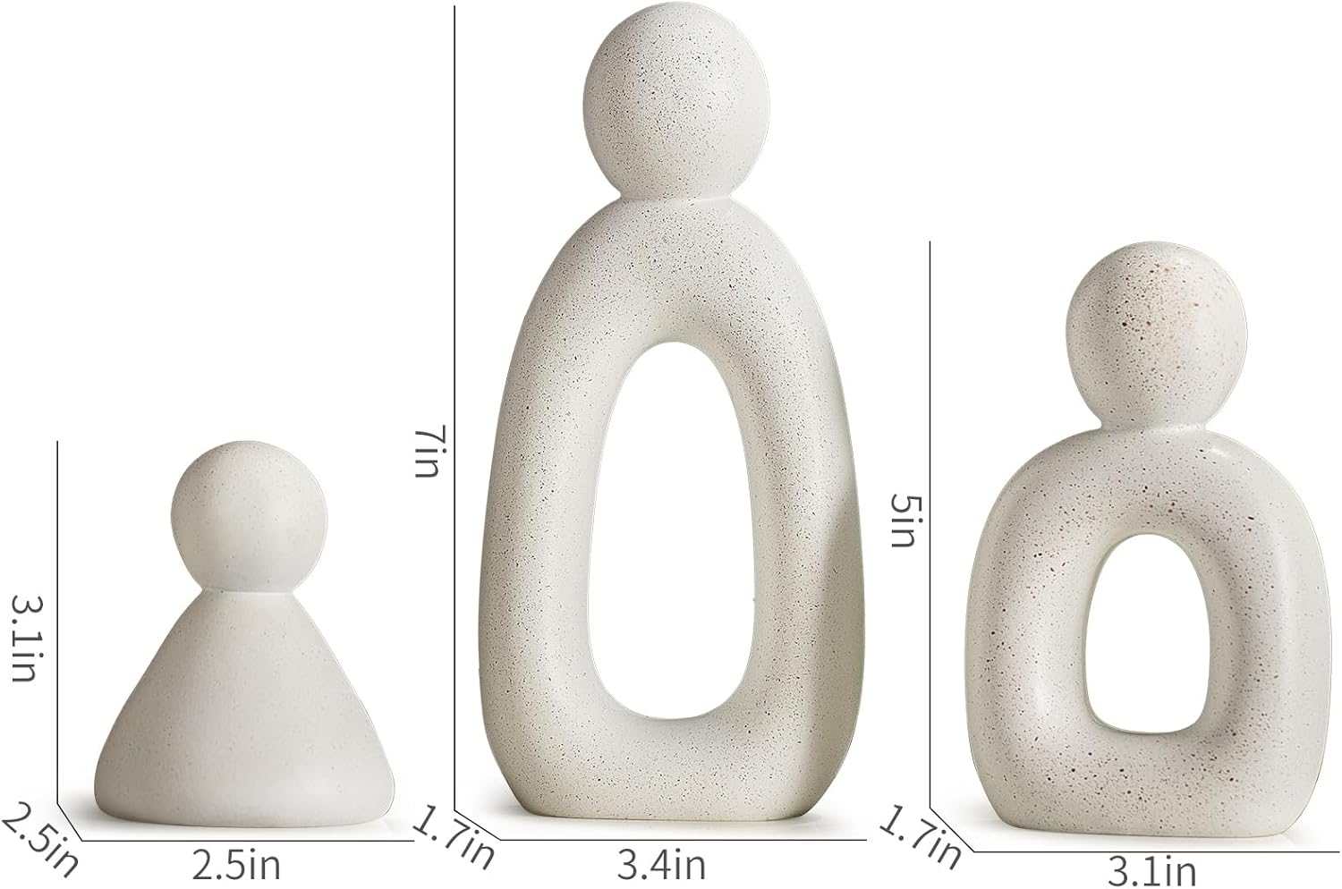 White Family of 3 Sculptures Modern Home Decor