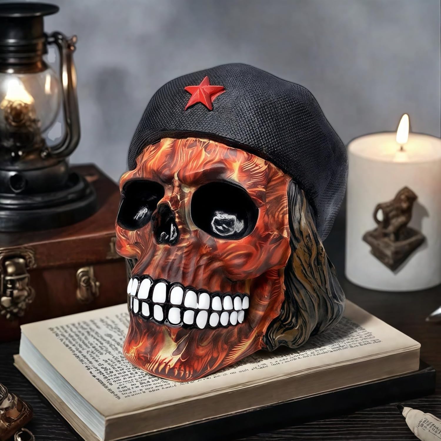 Decorative Military Skull Figurine 65 Inch Camo and Flame Design
