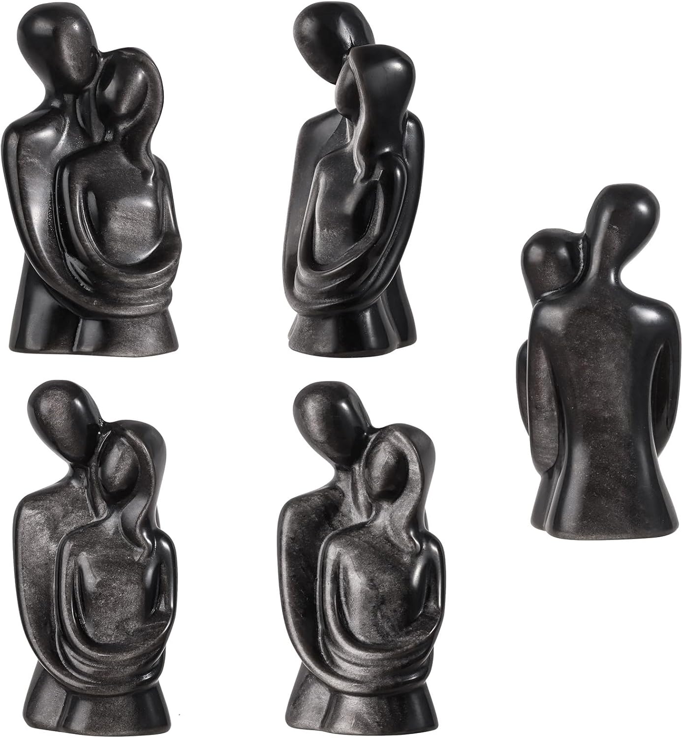 Silver Obsidian Romantic Couple Sculpture Decor