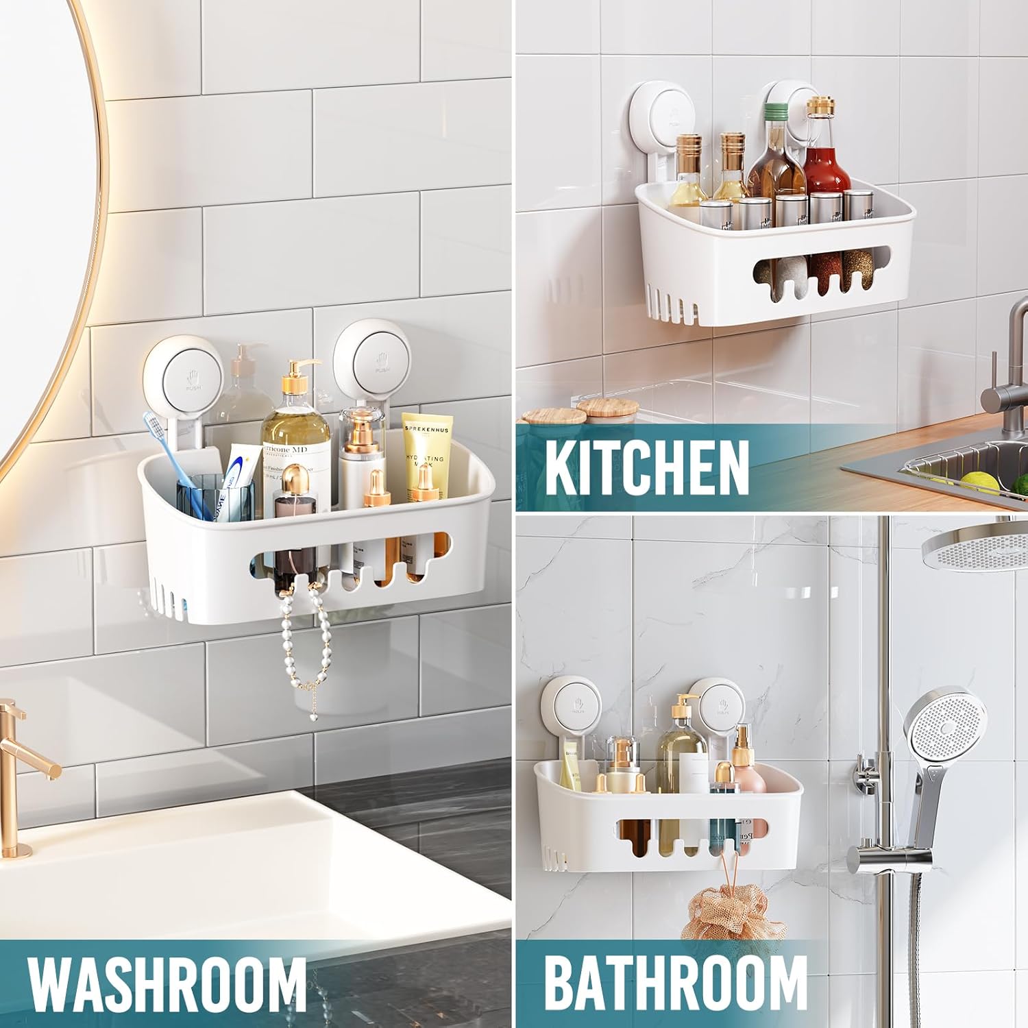 TAILI Heavy Duty Shower Caddy with Suction Cups Waterproof Storage Organizer White