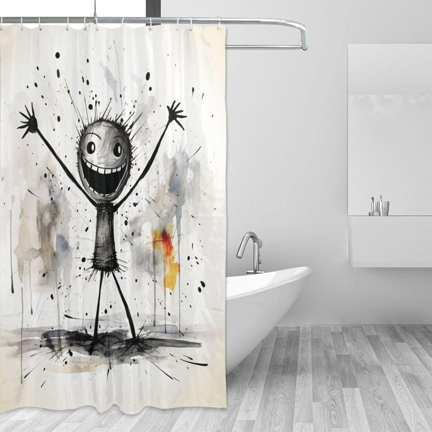 Abstract Boy Shower Curtain Set with 12 Hooks 72x72in