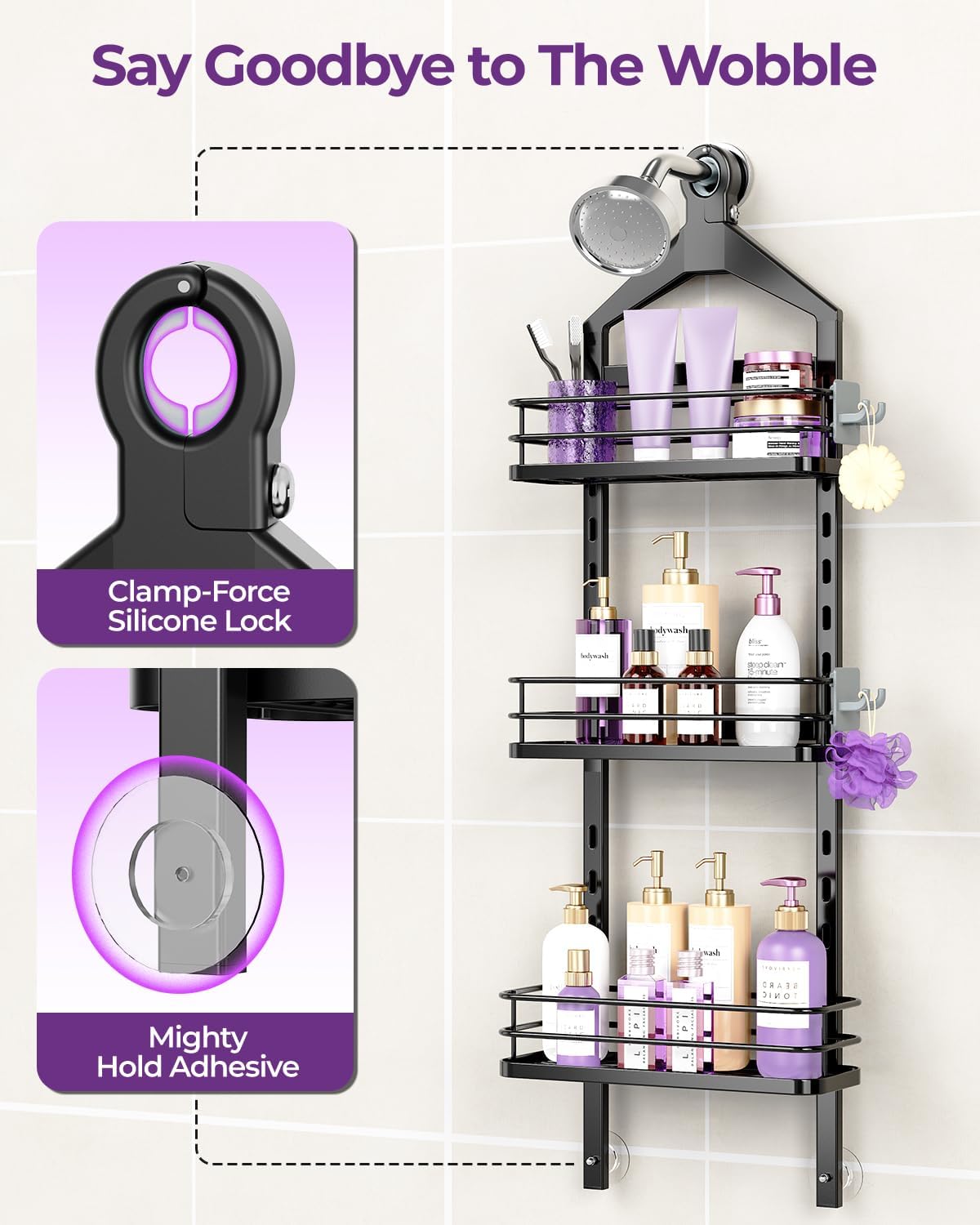 ODesign 3 Tier Adjustable Shower Caddy Organizer