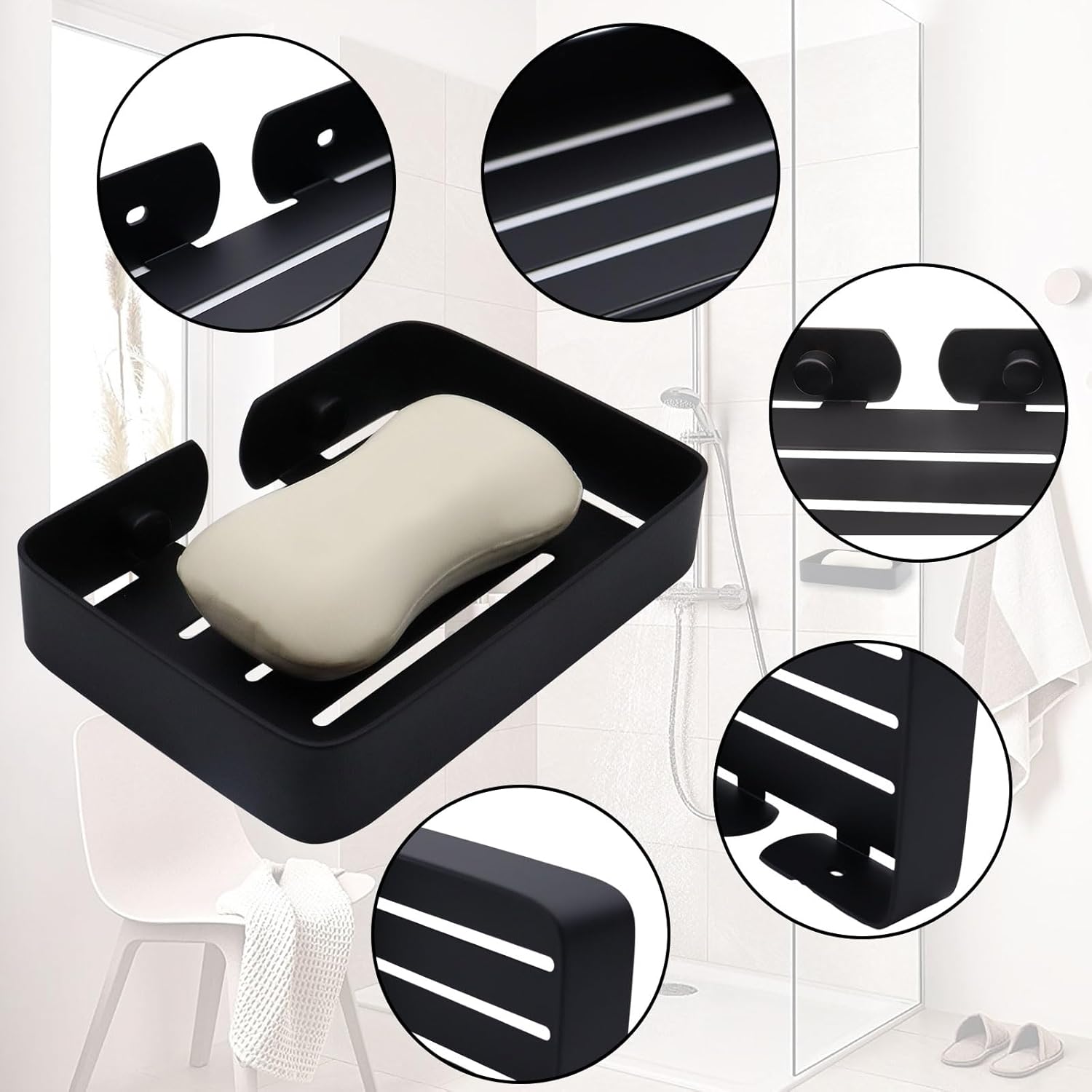 Stainless Steel Black Soap Dish Holder Wall Mount