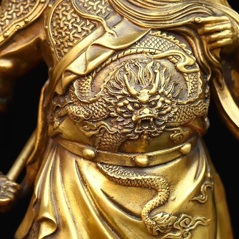Guan Yu Brass Statue with Dragon Pattern